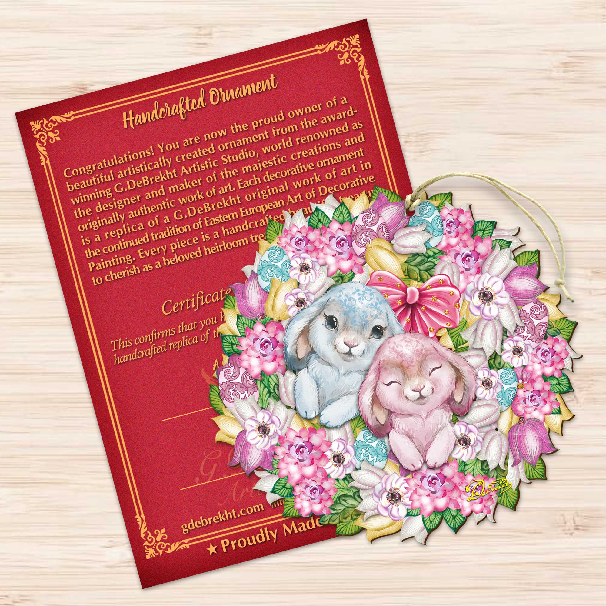 Bunny Love Wreath Wooden Ornaments by G.DeBrekht - Easter Spring Decor - 8185301-4