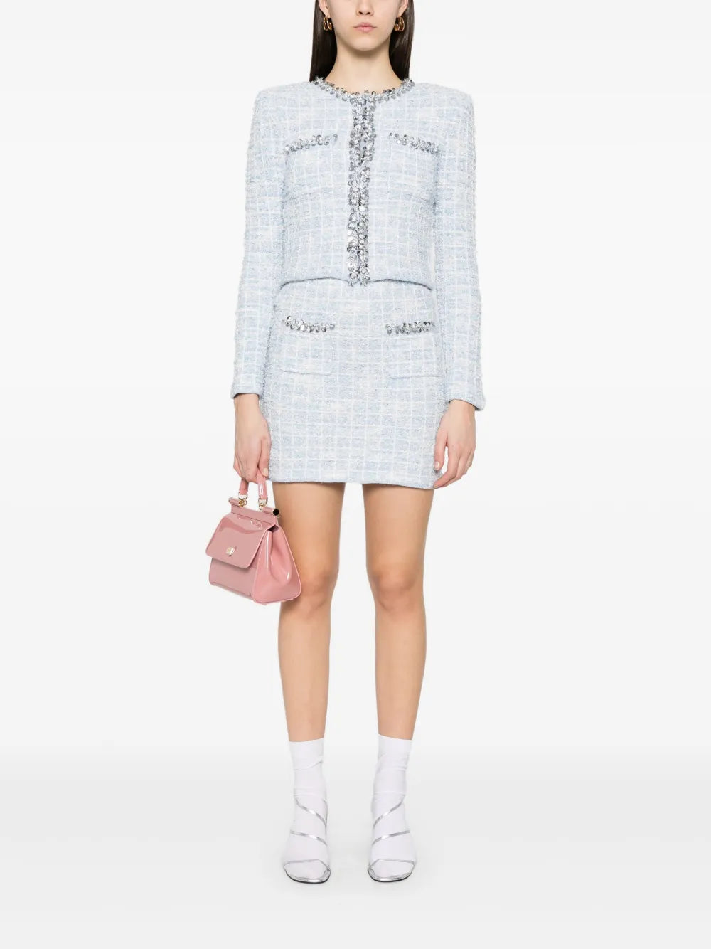 Self-Portrait Women Checked Knit Mini Skirt