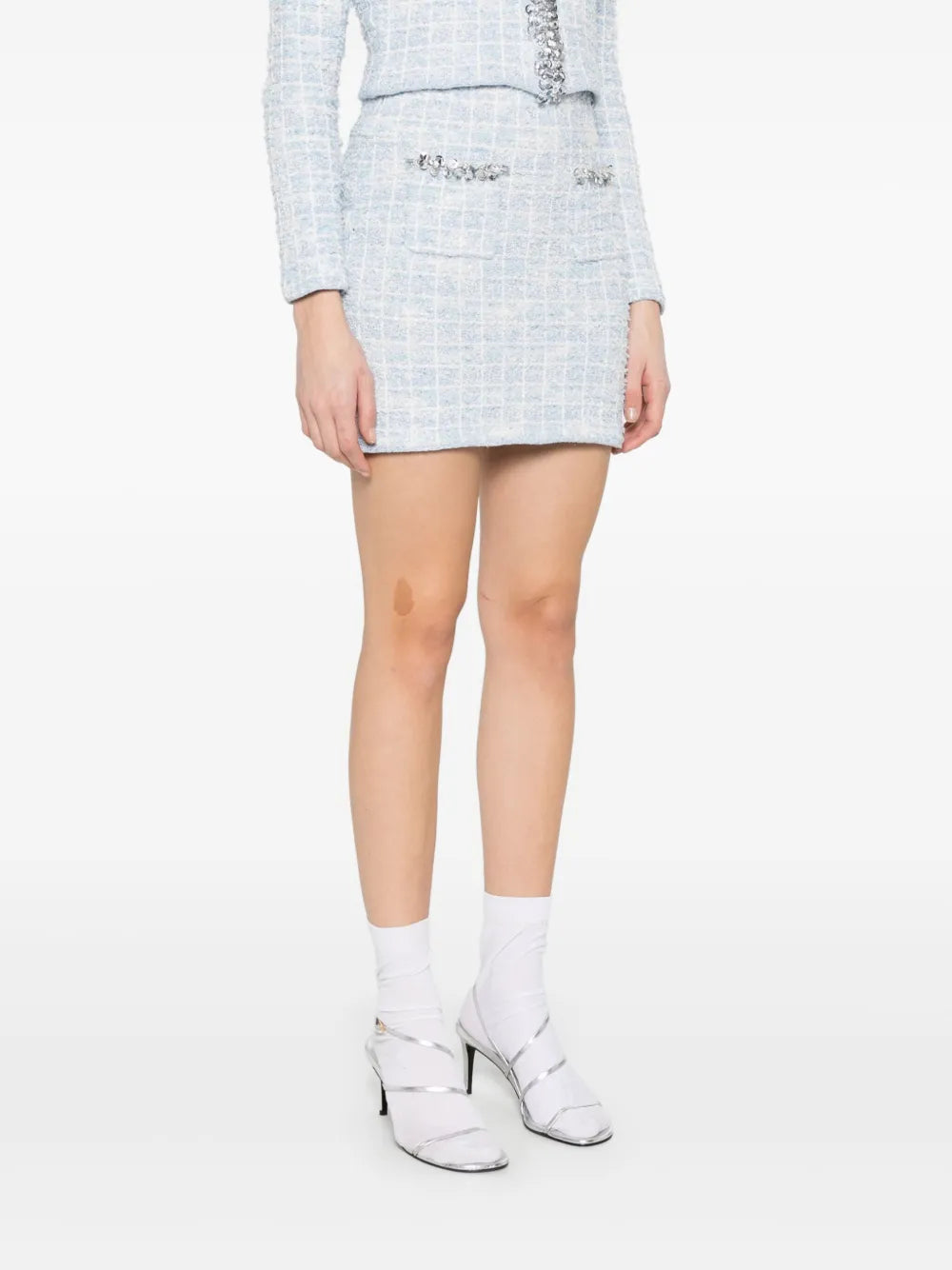 Self-Portrait Women Checked Knit Mini Skirt