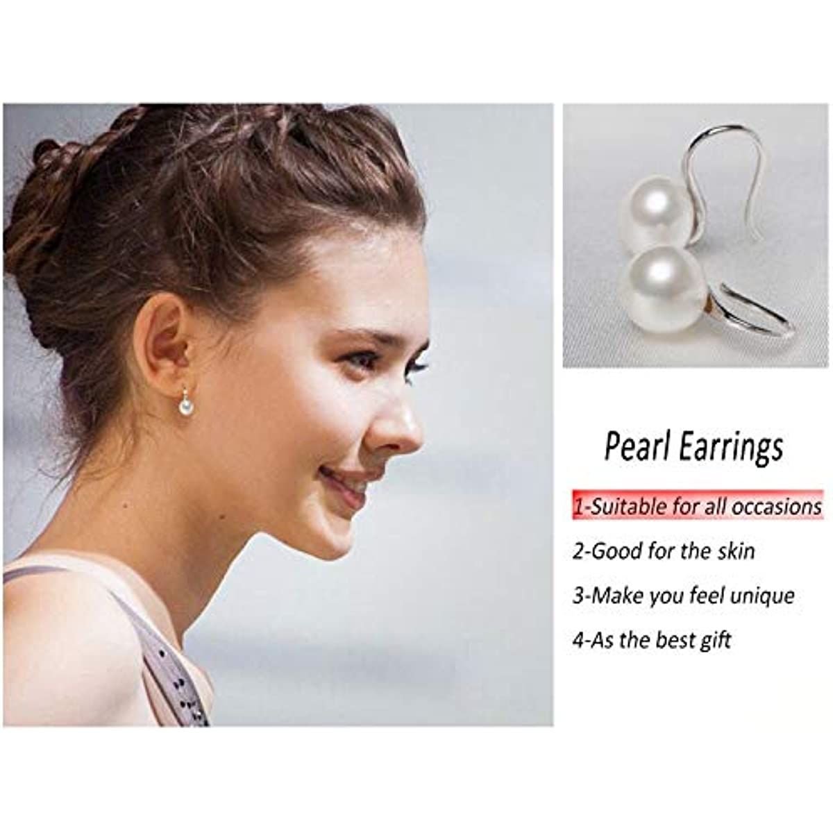 925 Sterling Silver Hoop Handpicked AAA+ Quality 7.5-8mm White Freshwater Cultured Pearl Dangle Drop Earrings Jewelry for Women Girls