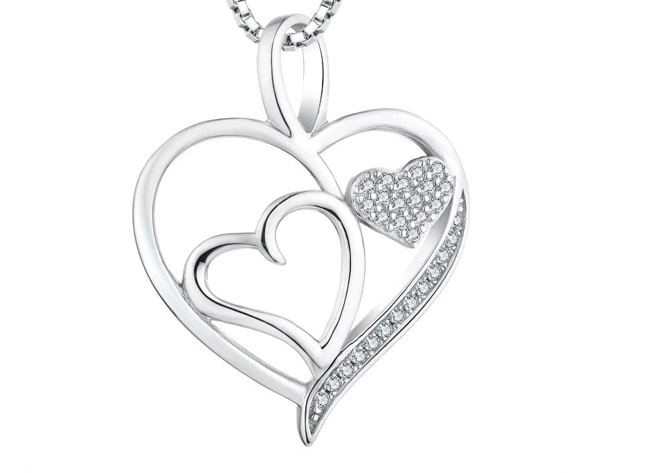 925 Sterling Silver Rhodium 1.1mm Cable Chain Lobster Clasp 0.05ct Diamond Open Love Heart Necklace 18 Inch Jewelry Gifts for Women