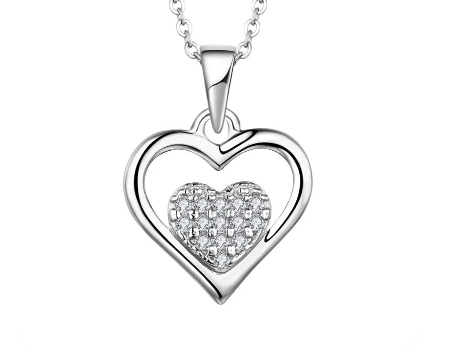 925 Sterling Silver Rhodium 1.1mm Cable Chain Lobster Clasp 0.05ct Diamond Open Love Heart Necklace 18 Inch Jewelry Gifts for Women