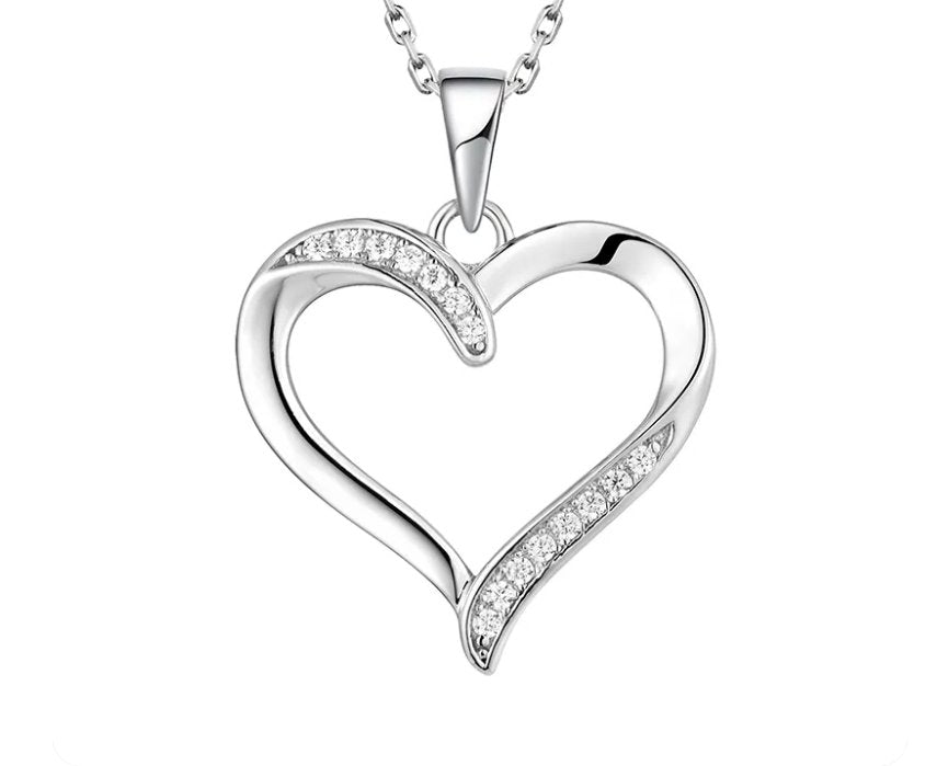 925 Sterling Silver Rhodium 1.1mm Cable Chain Lobster Clasp 0.05ct Diamond Open Love Heart Necklace 18 Inch Jewelry Gifts for Women