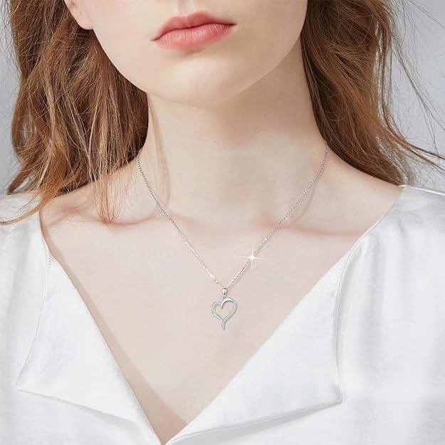 925 Sterling Silver Rhodium 1.1mm Cable Chain Lobster Clasp 0.05ct Diamond Open Love Heart Necklace 18 Inch Jewelry Gifts for Women
