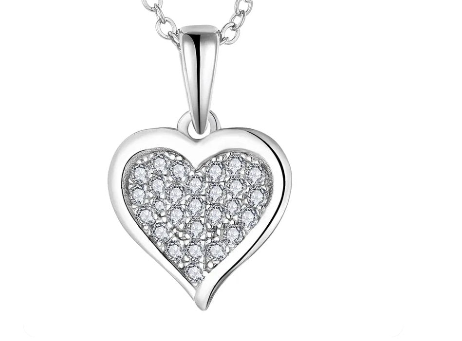925 Sterling Silver Rhodium 1.1mm Cable Chain Lobster Clasp 0.05ct Diamond Open Love Heart Necklace 18 Inch Jewelry Gifts for Women