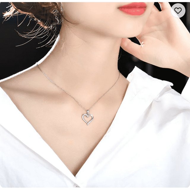 925 Sterling Silver Rhodium 1.1mm Cable Chain Lobster Clasp 0.05ct Diamond Open Love Heart Necklace 18 Inch Jewelry Gifts for Women