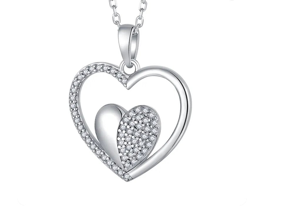 925 Sterling Silver Rhodium 1.1mm Cable Chain Lobster Clasp 0.05ct Diamond Open Love Heart Necklace 18 Inch Jewelry Gifts for Women