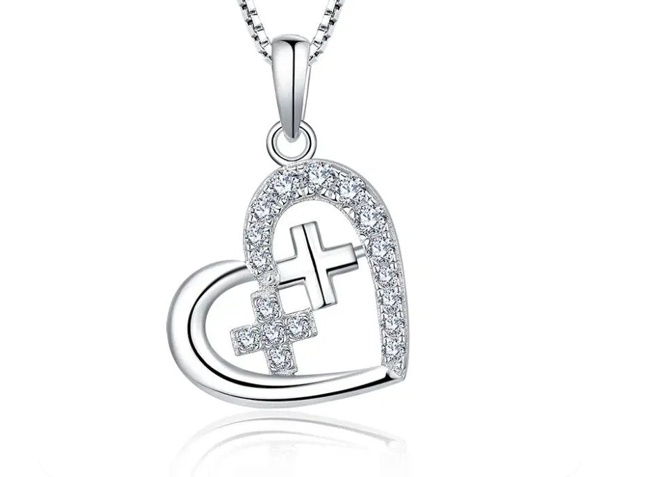 925 Sterling Silver Rhodium 1.1mm Cable Chain Lobster Clasp 0.05ct Diamond Open Love Heart Necklace 18 Inch Jewelry Gifts for Women