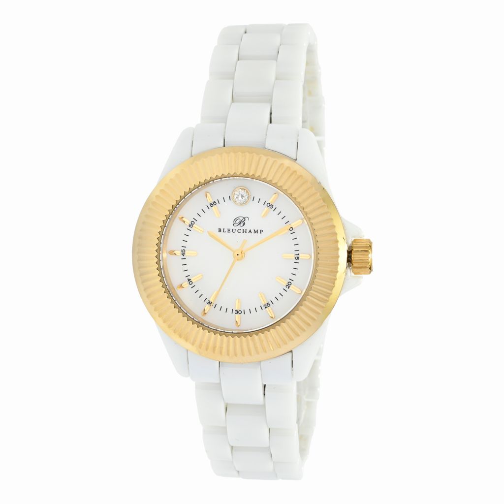 Bleuchamp Women's Ceramic LE Swiss Quartz Diamond Acct MOP Watch by Steals
