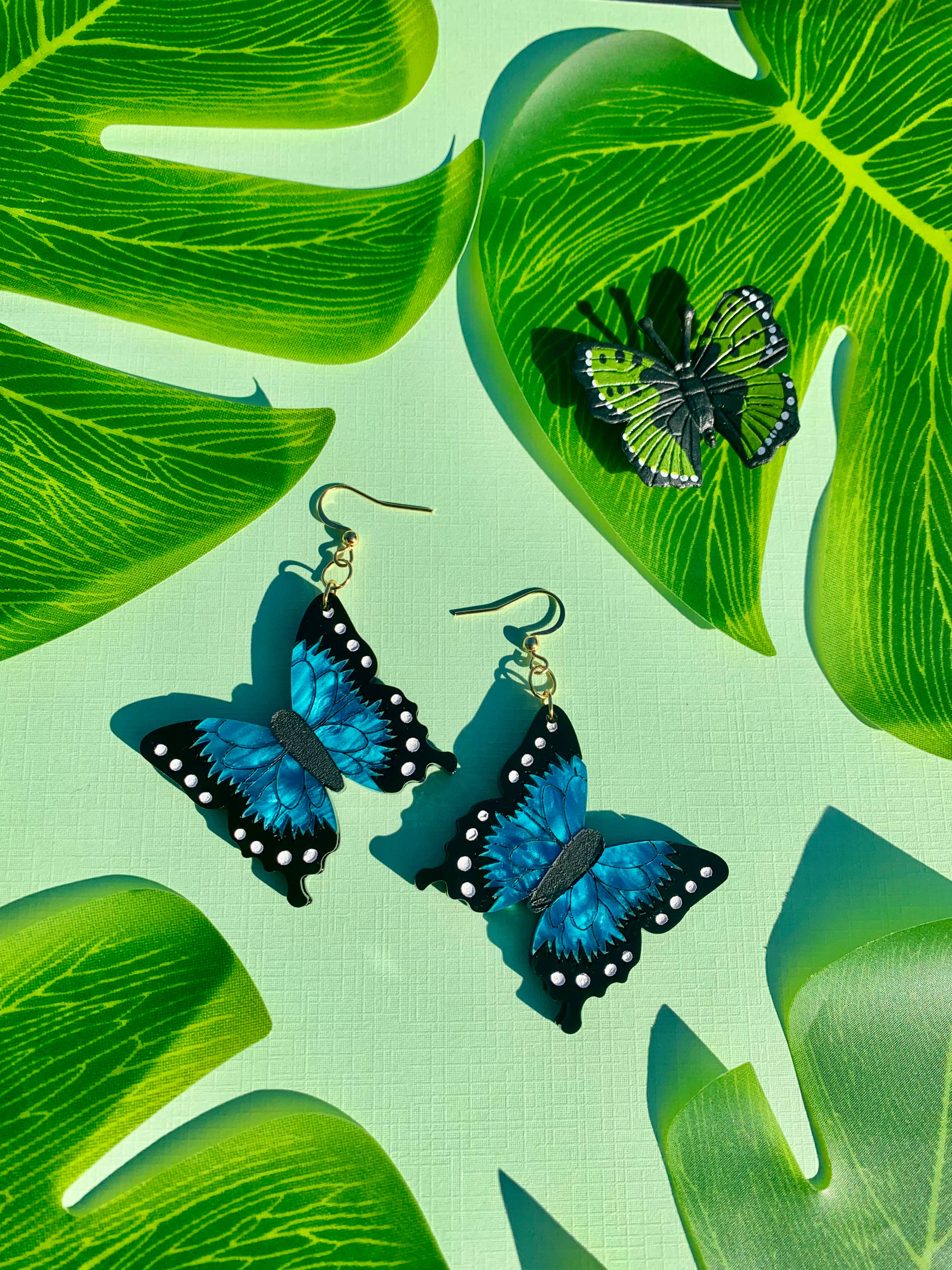 Blue Morpho Butterfly Acrylic Earrings