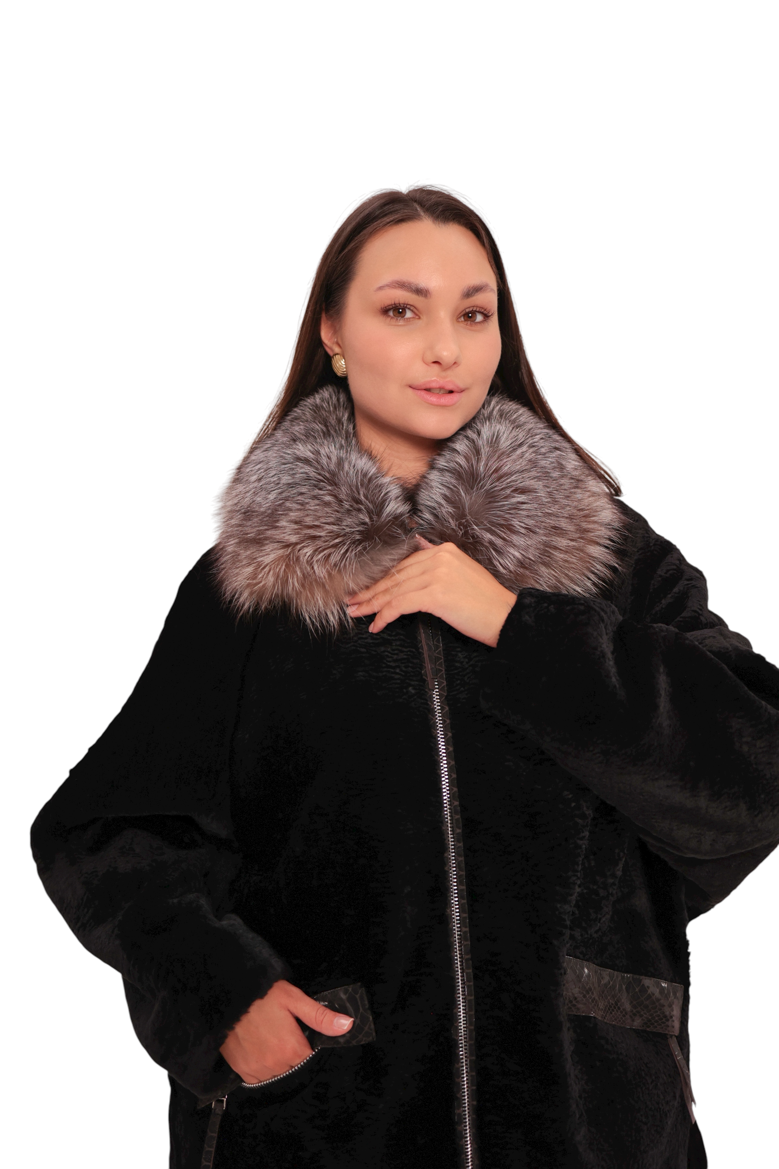 Palermo Genuine Astrakhan Silver Fox Trim Coat