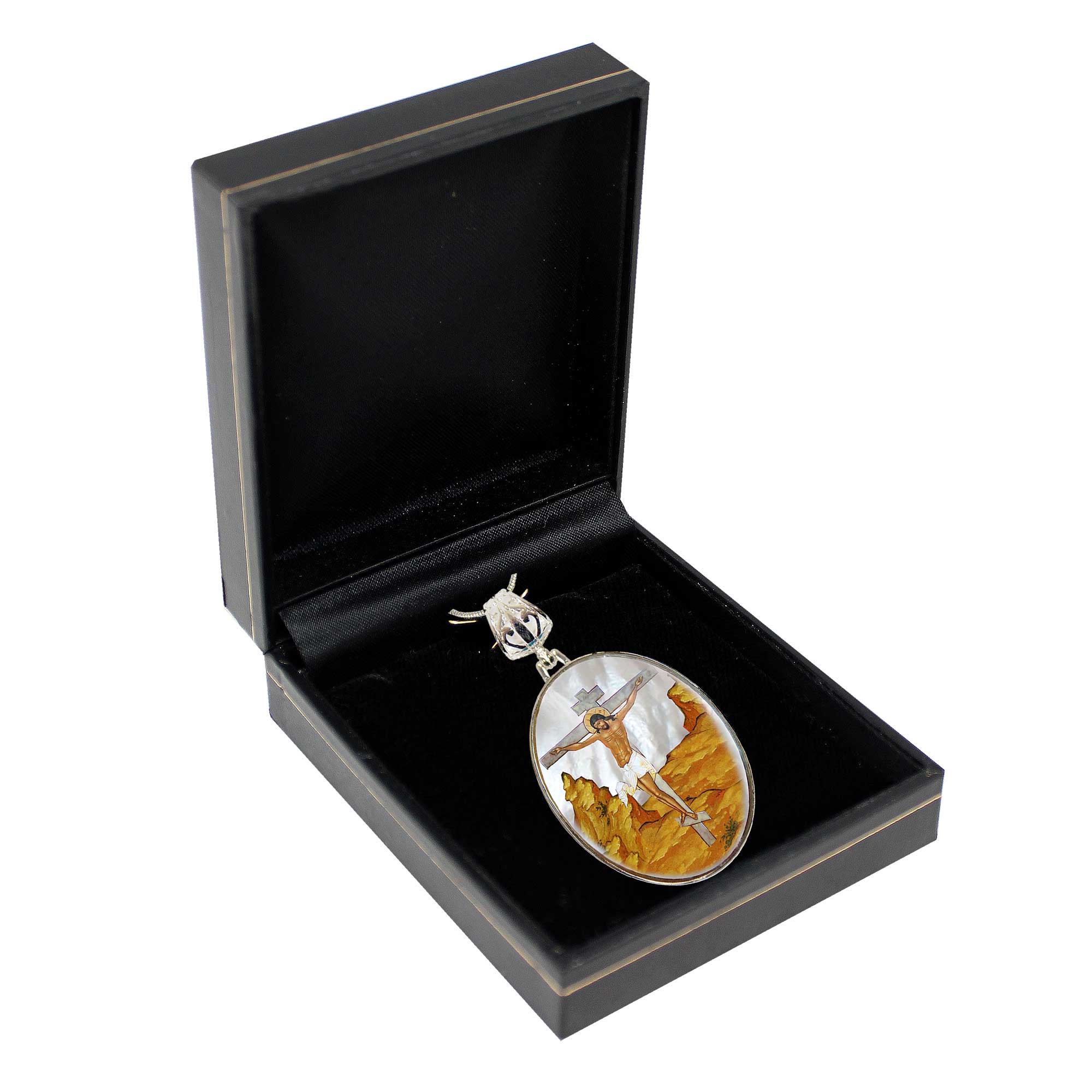 Crucifixion Silver Plated Mother of Pearl Jewelry Necklace - 43058