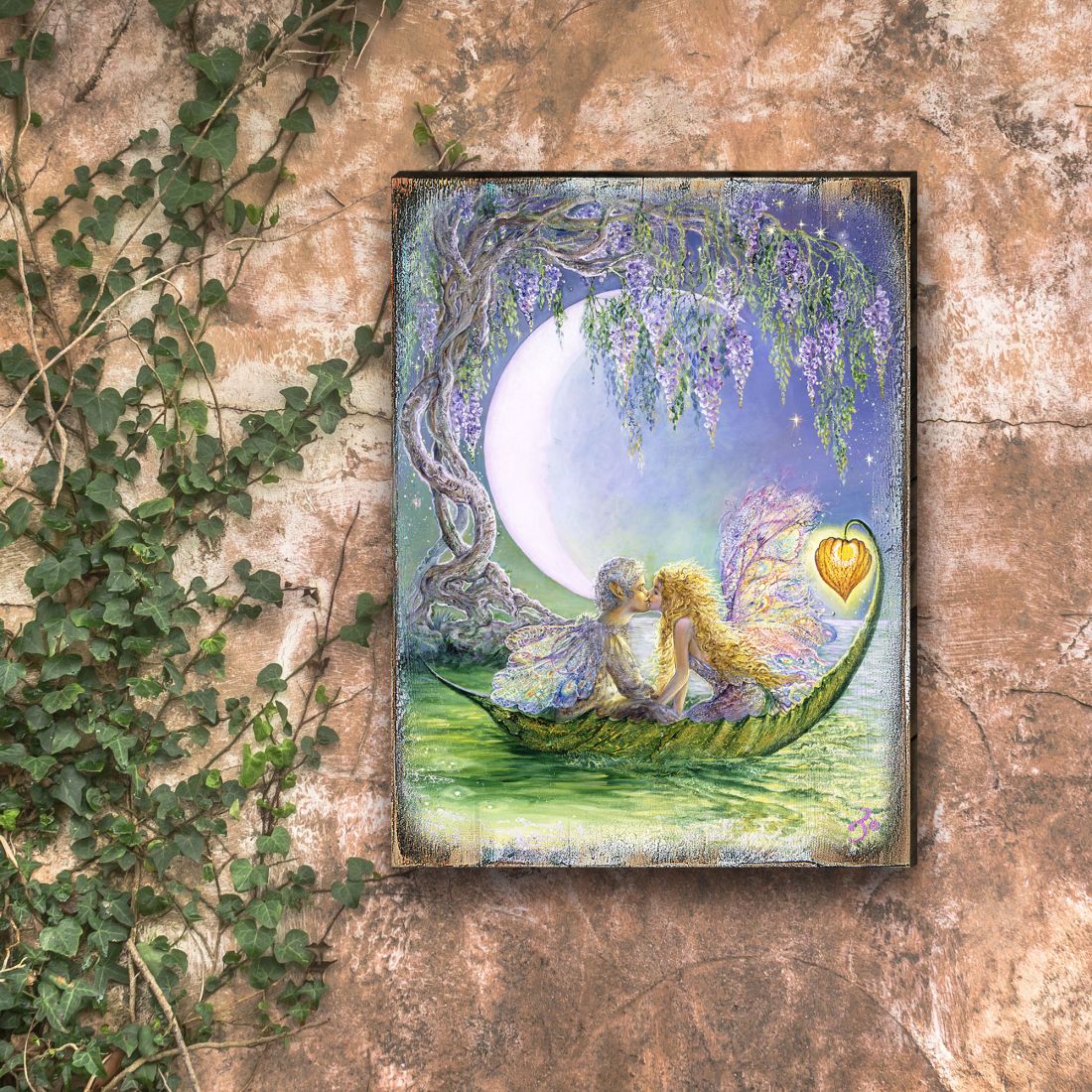 Wisteria Moon Fantasy Wooden Wall Art by Josephine Wall - Fantasy Decor - 852141-JW