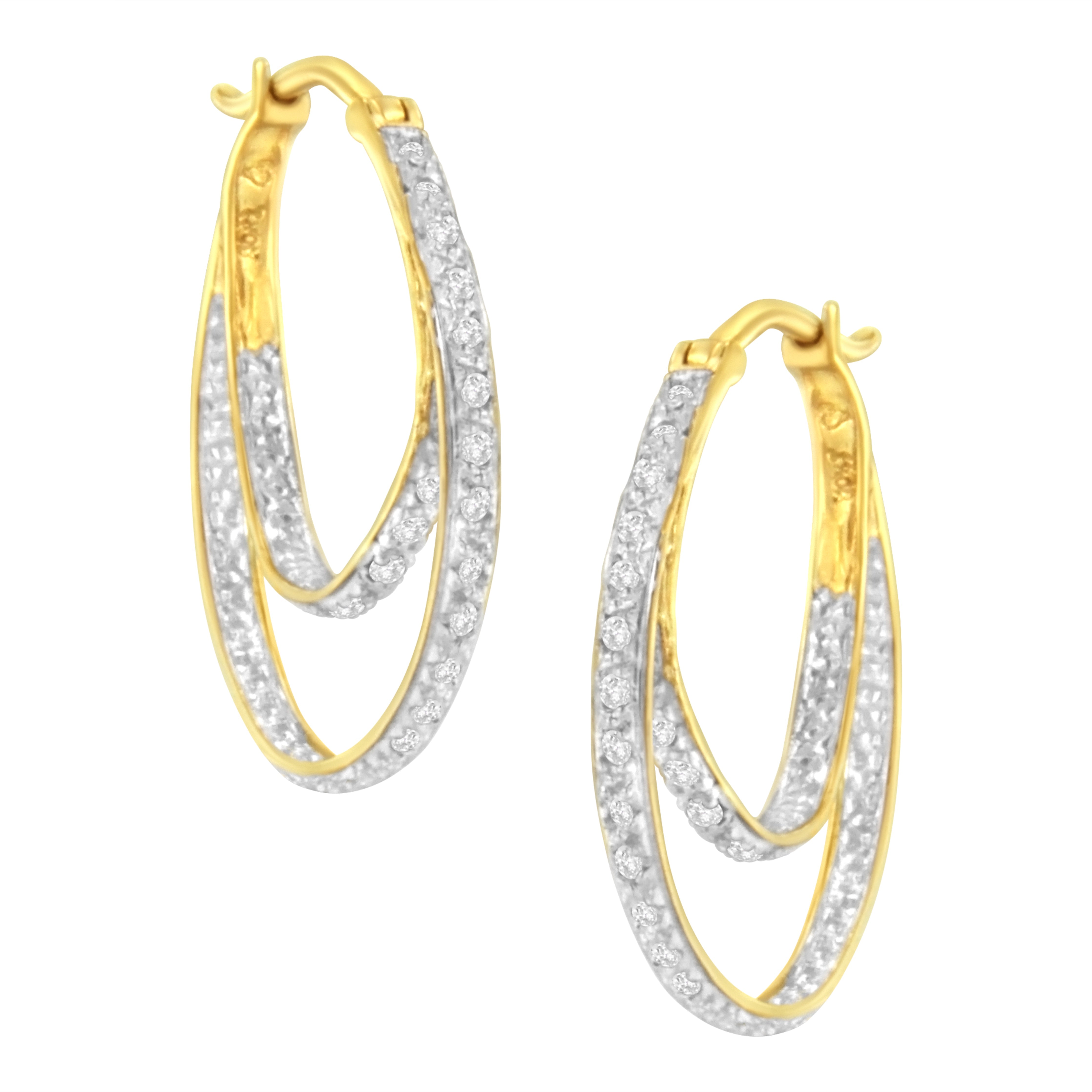 10K Yellow Gold 1/4 Cttw Diamond Double Hoop Earrings (I-J Clarity, I2-I3 Color)