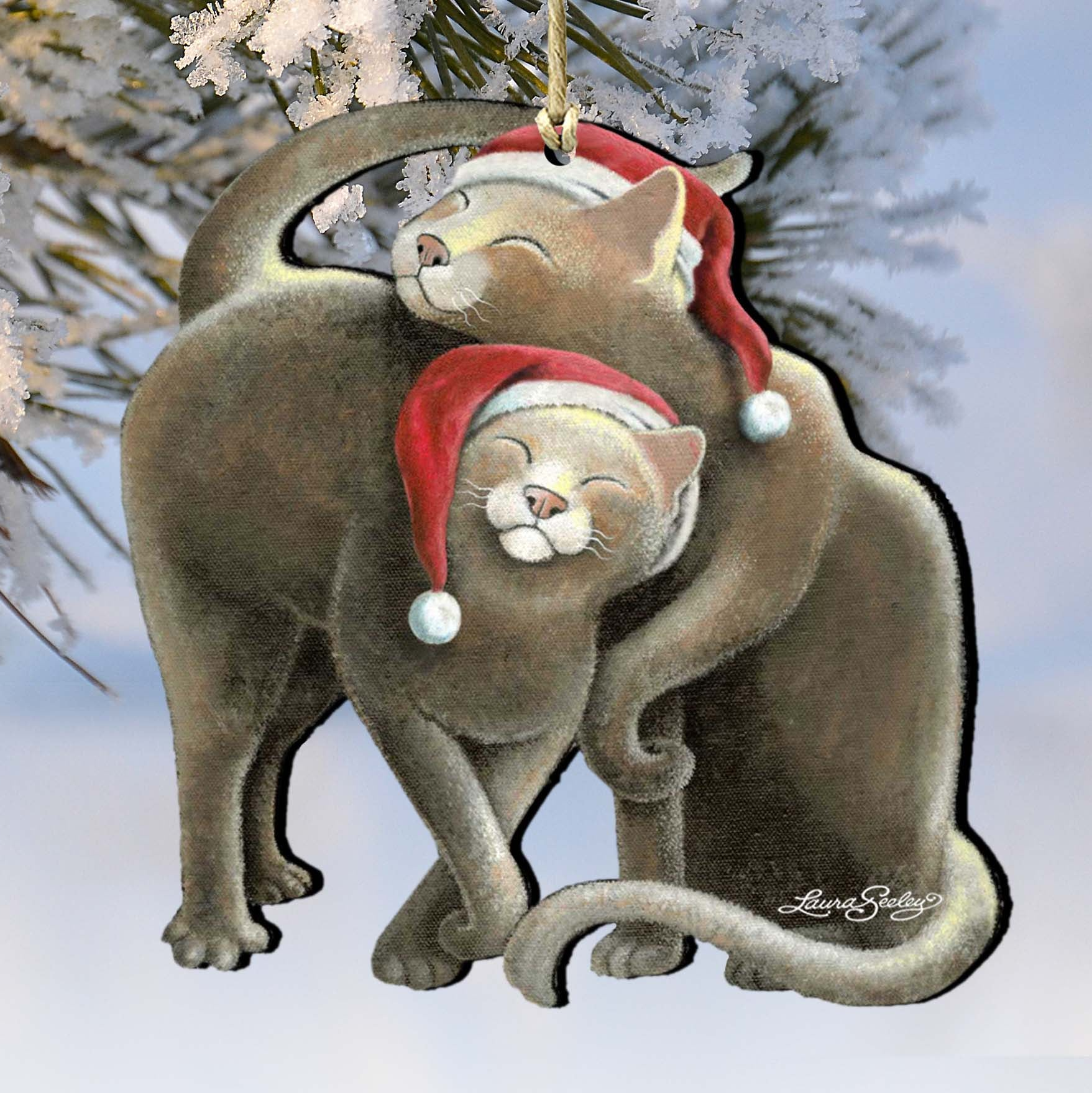 Star Cats Santa Wooden Ornaments by Laura Seeley - Pets Dog and Cats Decor - 8512068-LS