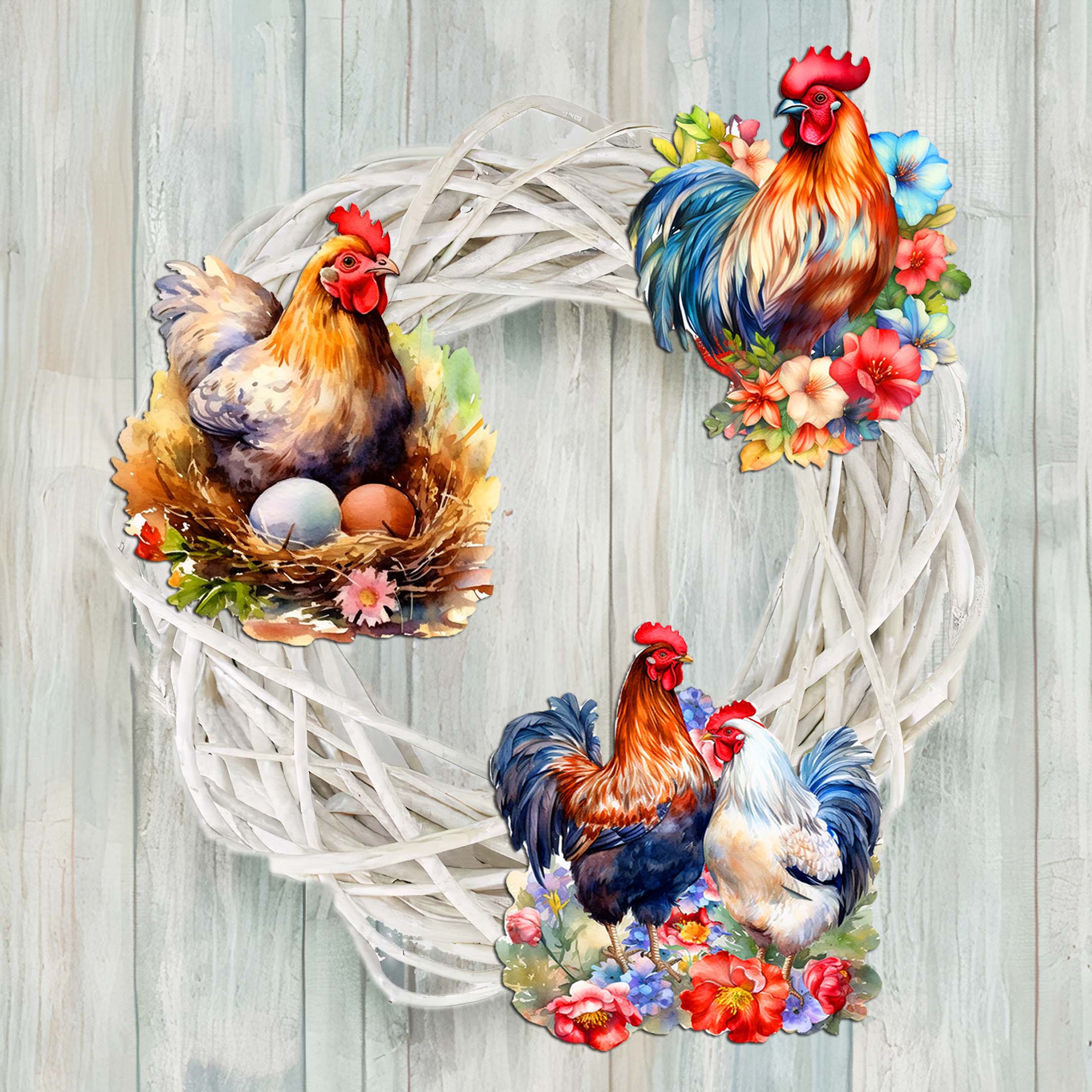 Spring on the Farm Decorative Wooden Clip-on Ornaments Set of 3 by G. Debrekht - Easter Decor - 8091056C-S3