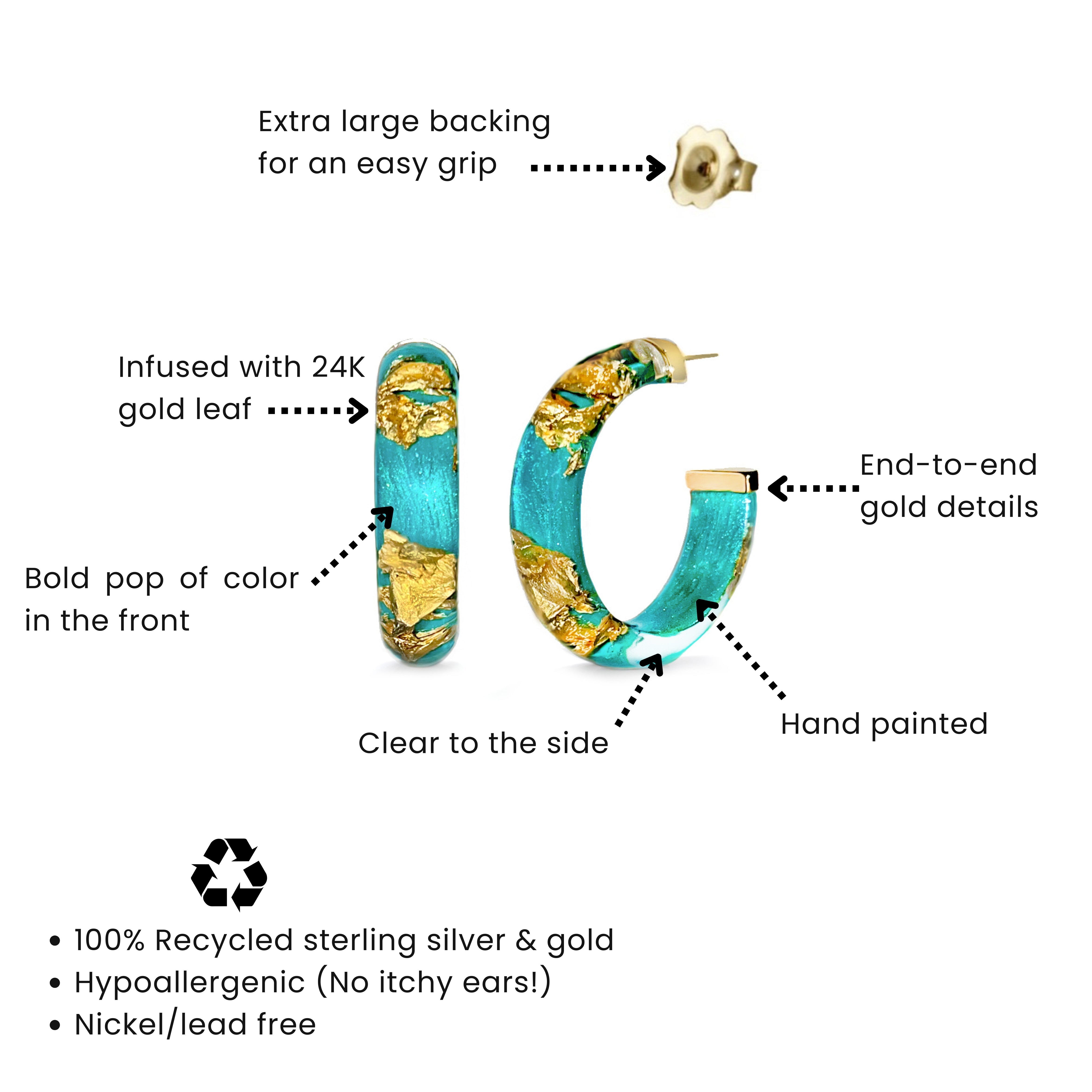 Small Gold Leaf Lucite Hoop Earrings