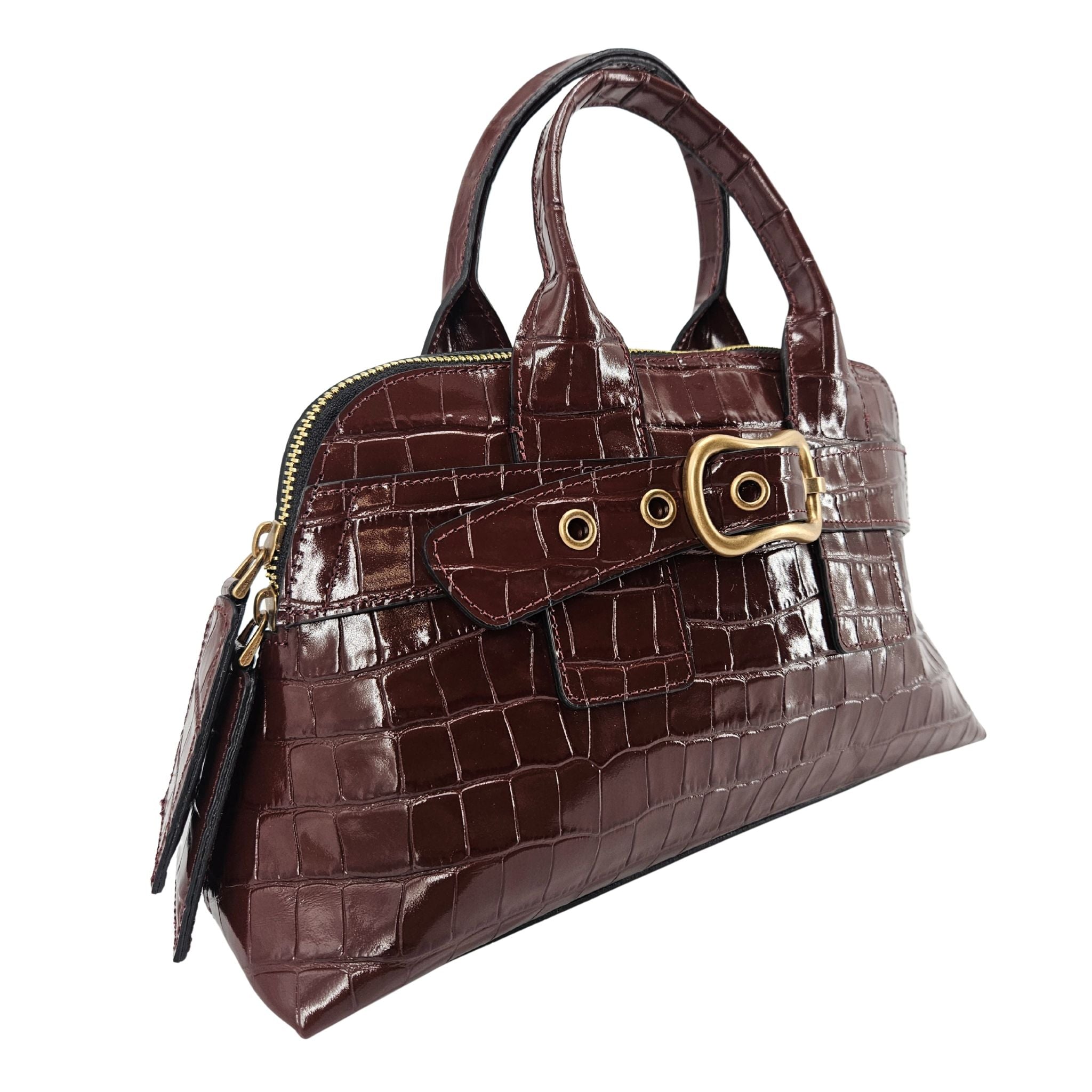 Niky Mid Brown Moc Croc Leather Mini tote Bag