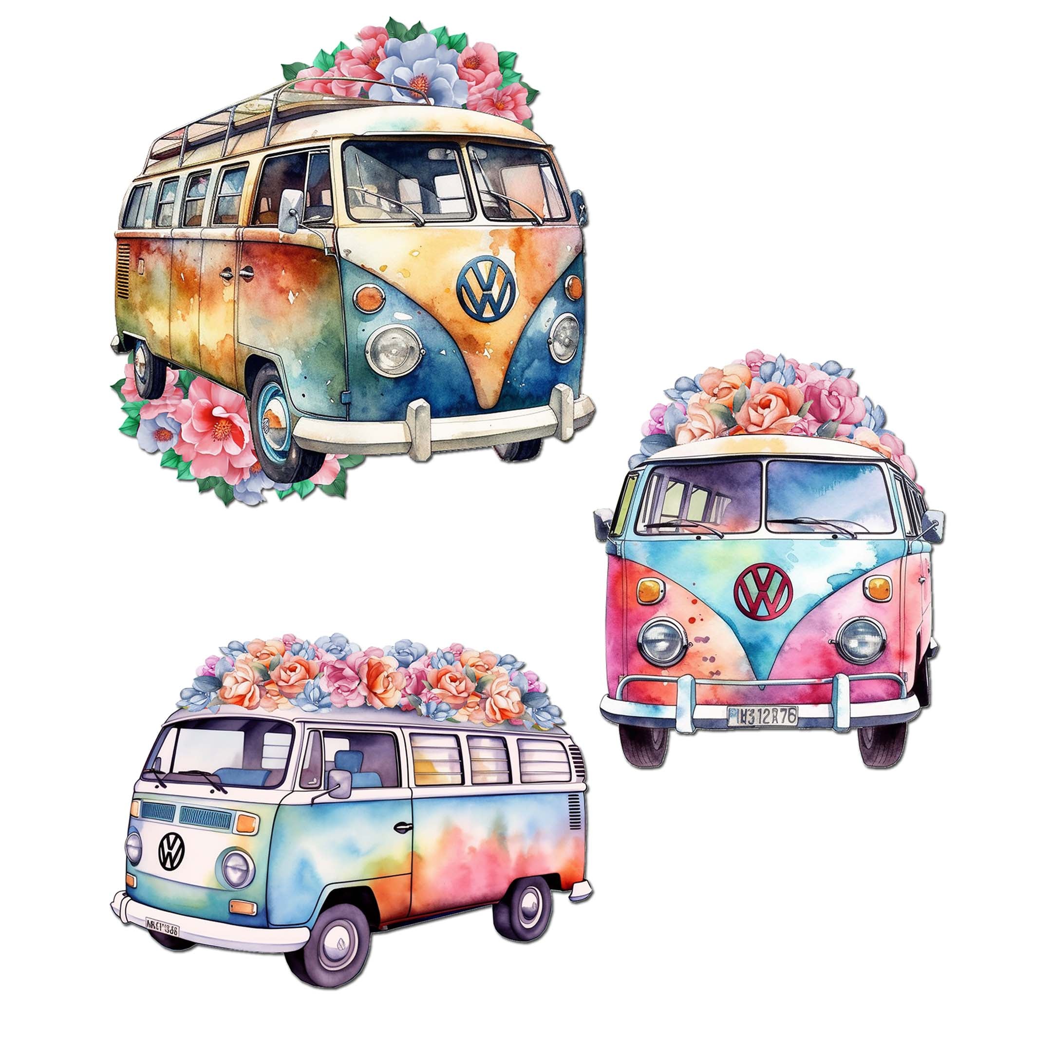 Surf Vans Decorative Wooden Clip-on Ornaments Set of 3 by G. Debrekht - Christmas Decor - 8091040C-S3