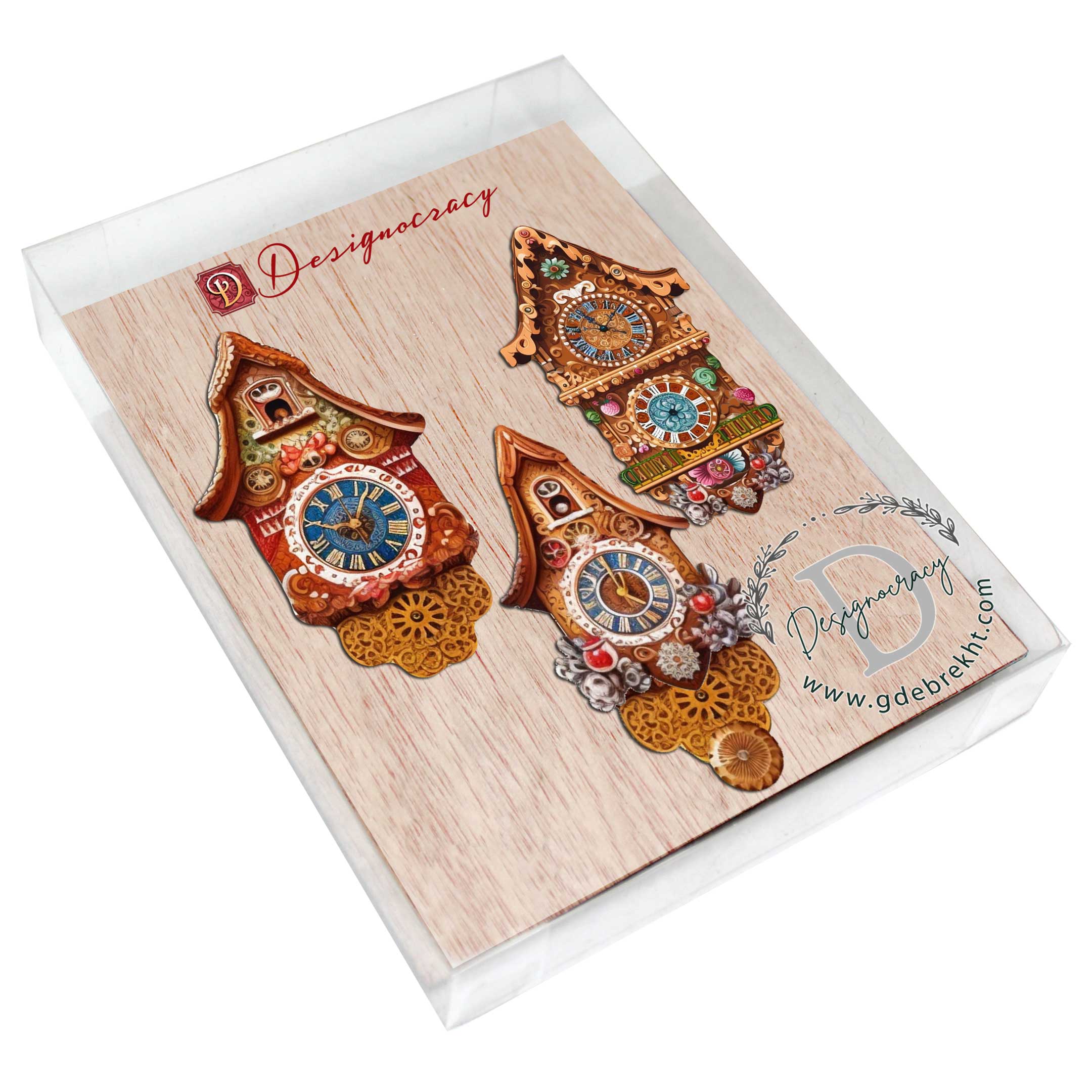Miniature Clock Decorative Wooden Ornaments Set of 3 by G. Debrekht - Christmas Decor - 8091020-S3