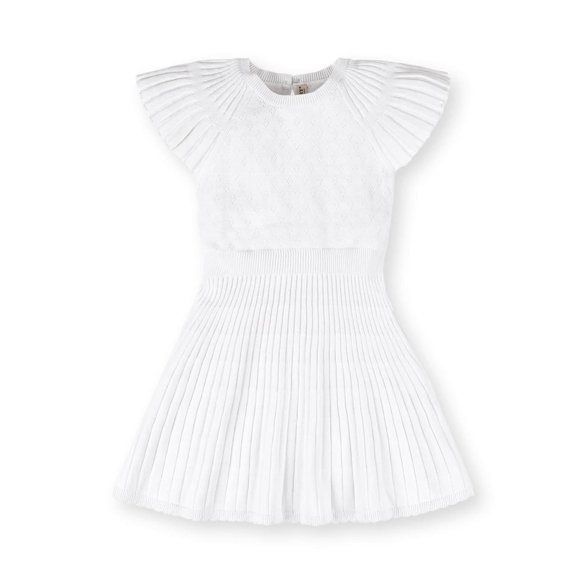 Baby Organic Flutter Sleeve Sweater Dress - White Diamond Pointelle