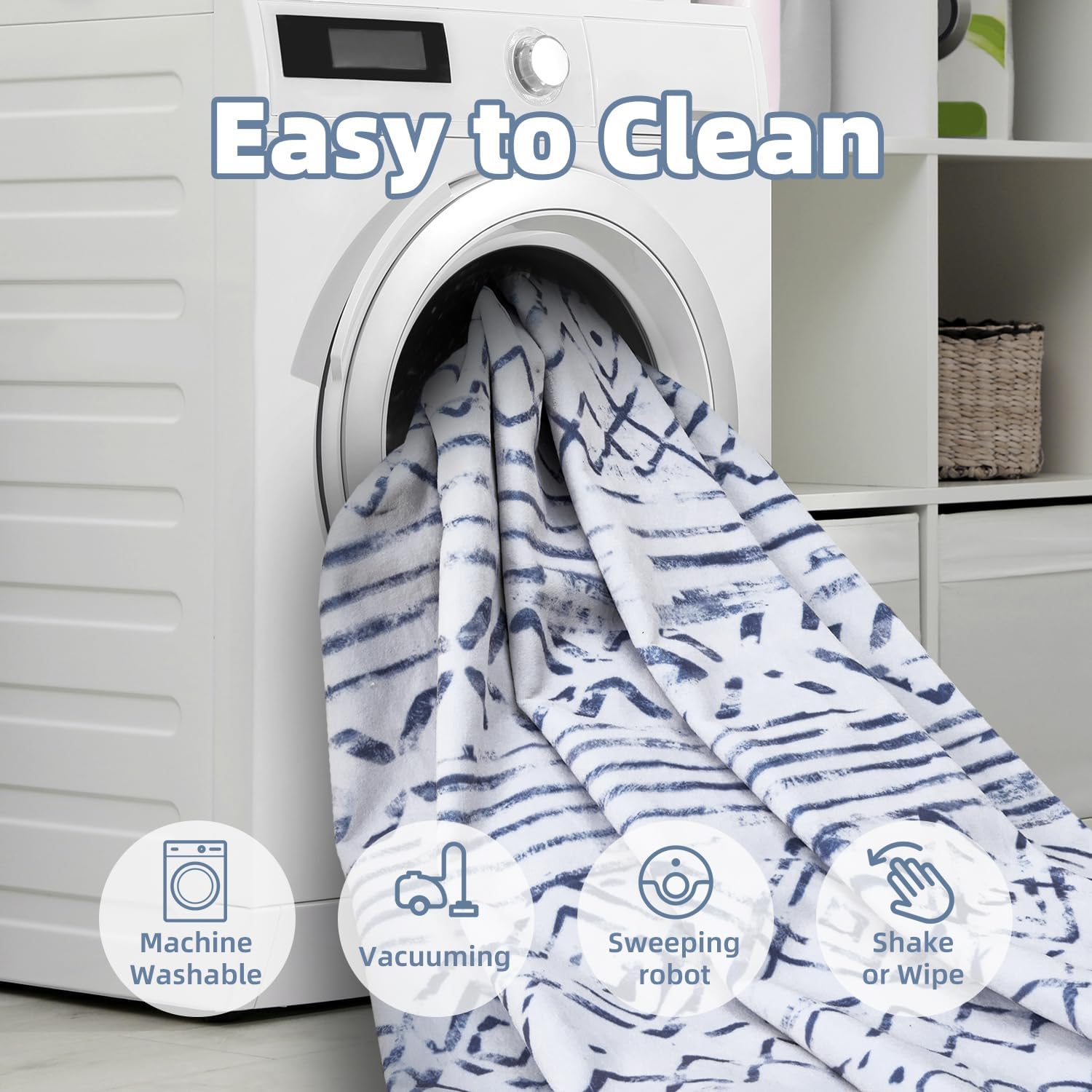 9x12 Area Rugs for Living Room-Non Slip Machine Washable Rug Modern Moroccan Boho Rug Super Soft Indoor Carpet Large Area Rug for Bedroom Dining Room Office Playroom, Blue