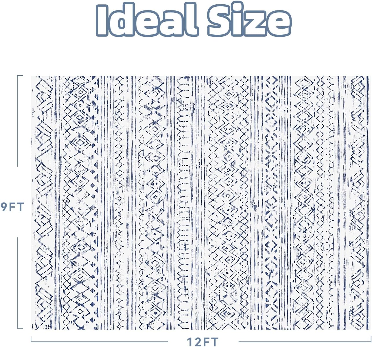 9x12 Area Rugs for Living Room-Non Slip Machine Washable Rug Modern Moroccan Boho Rug Super Soft Indoor Carpet Large Area Rug for Bedroom Dining Room Office Playroom, Blue