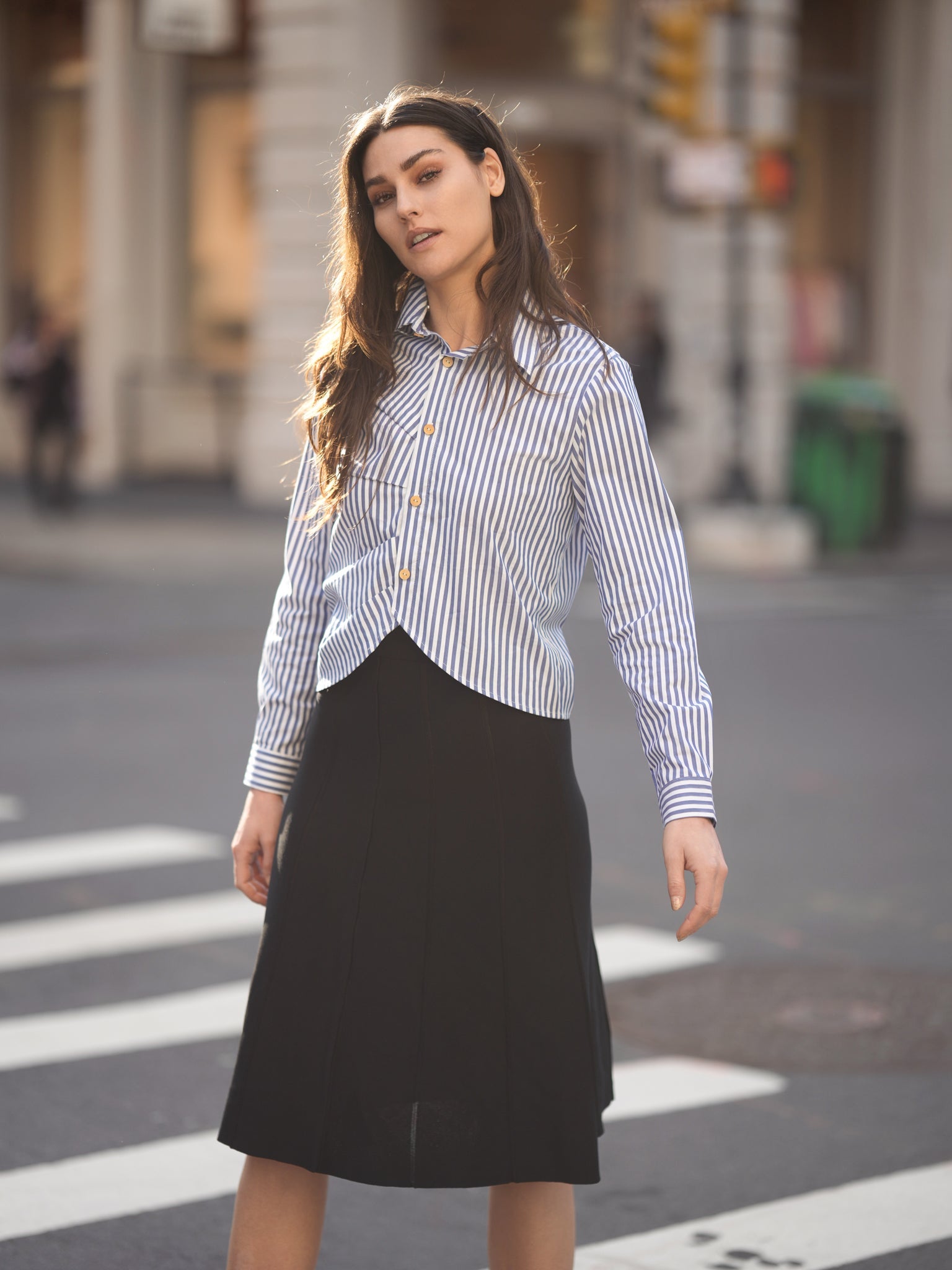 GATHERED STRIPE BLOUSE