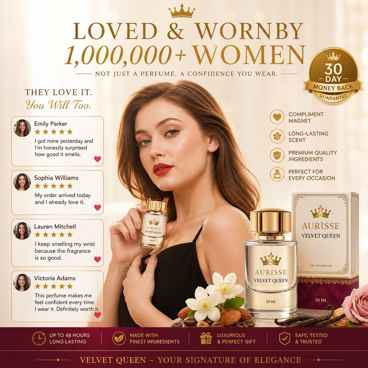 Aurisse Velvet Queen Extrait de Parfum 50ML for Women – Luxury Long-Lasting Perfume