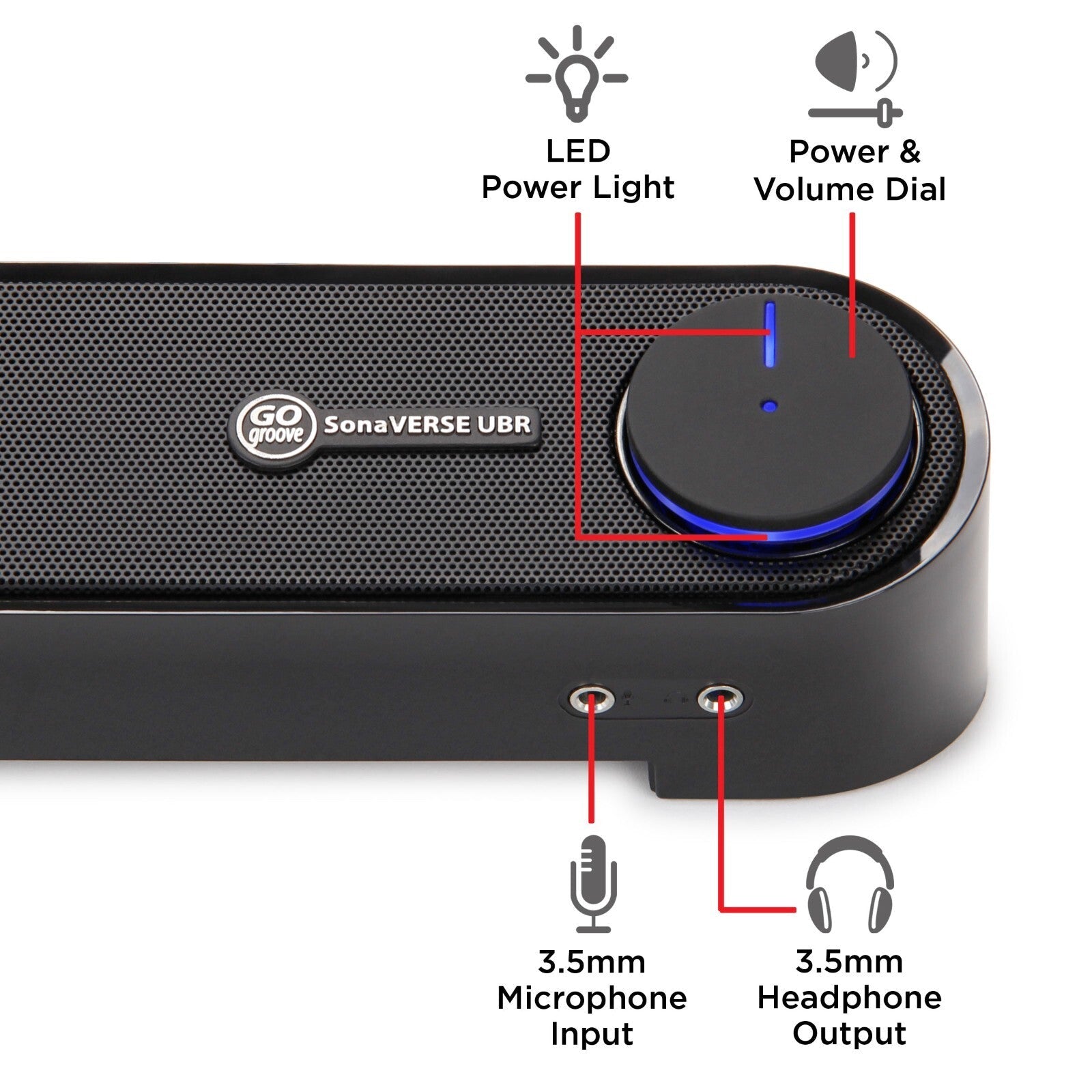 GOgroove SonaVERSE UBR Sound Bar USB‑Powered 6 W RMS / 12 W Peak