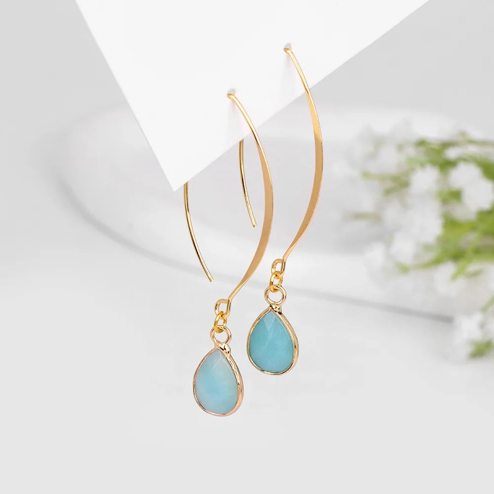 Crystal Faceted Teardrop Gold Earrings