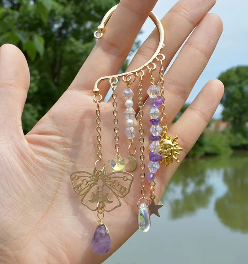 Gold Ear Cuff Charm Crystal Earrings
