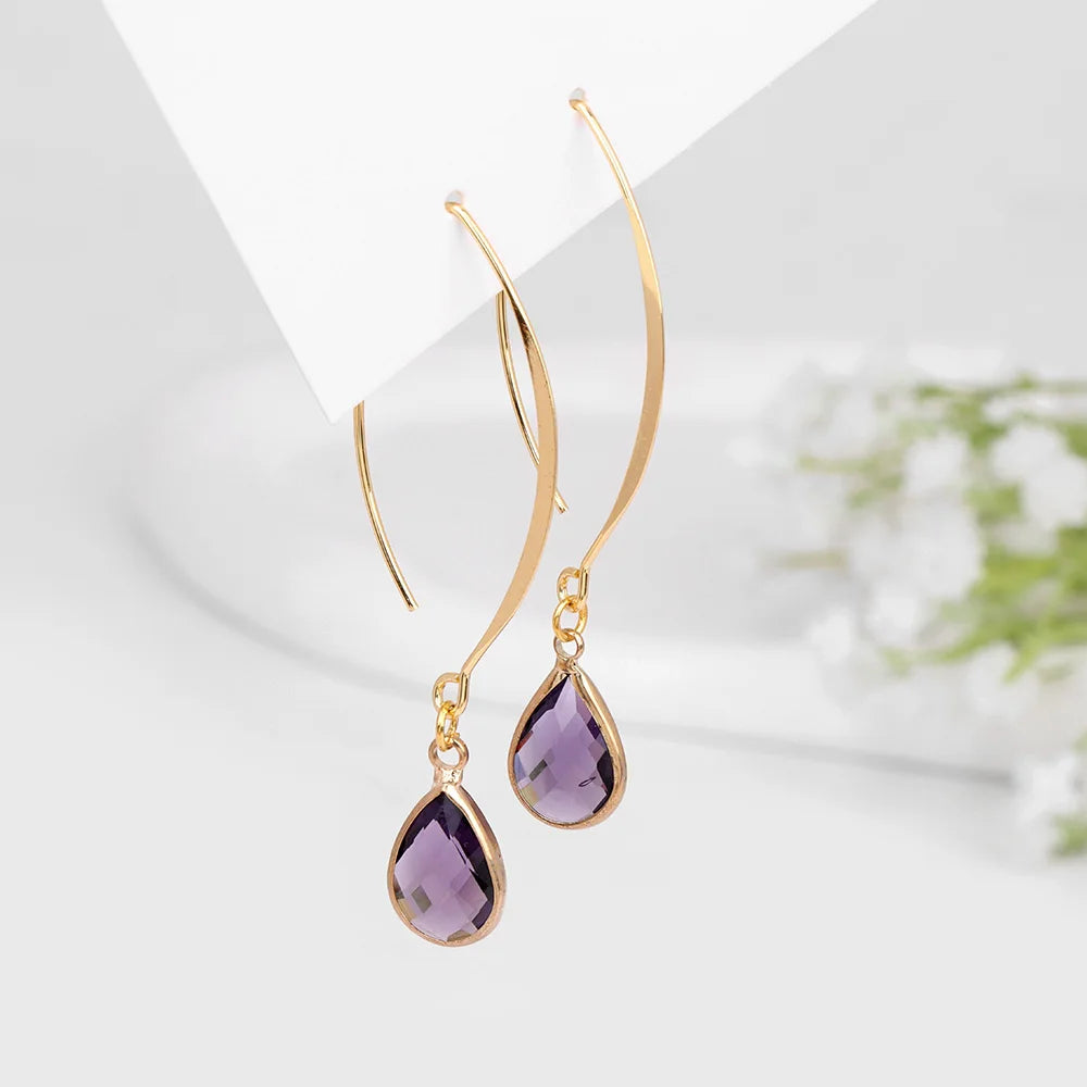 Crystal Faceted Teardrop Gold Earrings