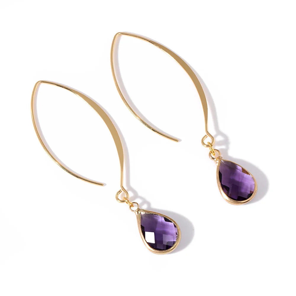 Crystal Faceted Teardrop Gold Earrings
