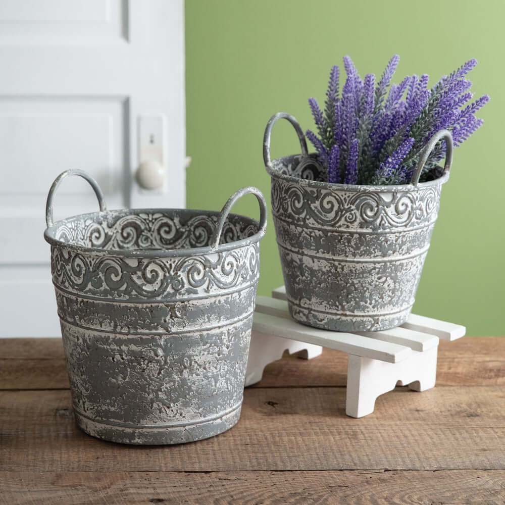Antique Metal Buckets with Handles (Set of 2)