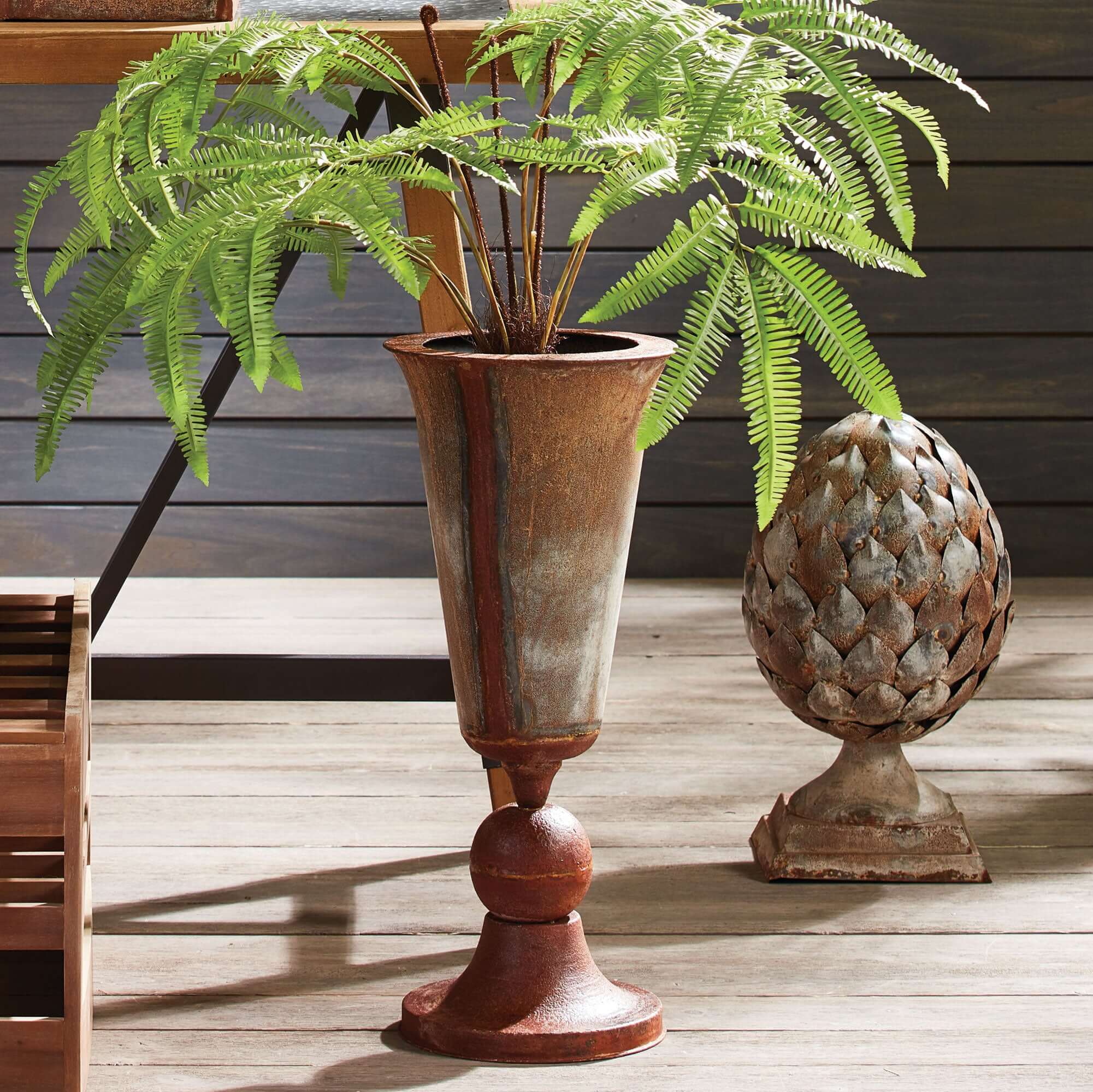 Antique Style Weathered Metal Urn Planter