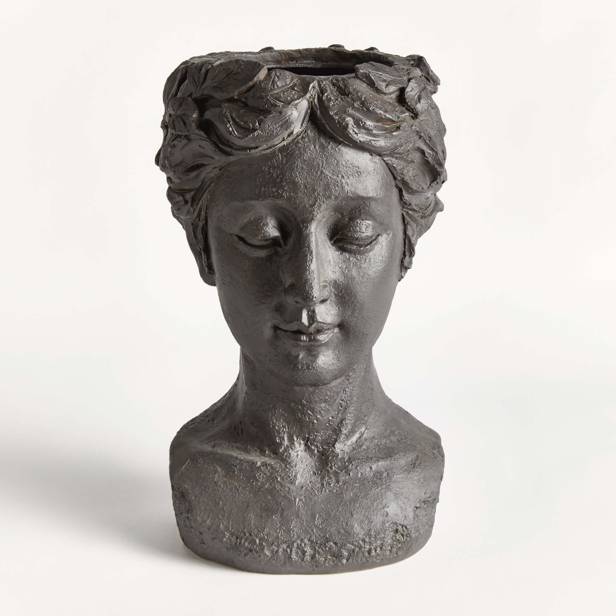 Athena Bust Planter Vessel in Antique Black