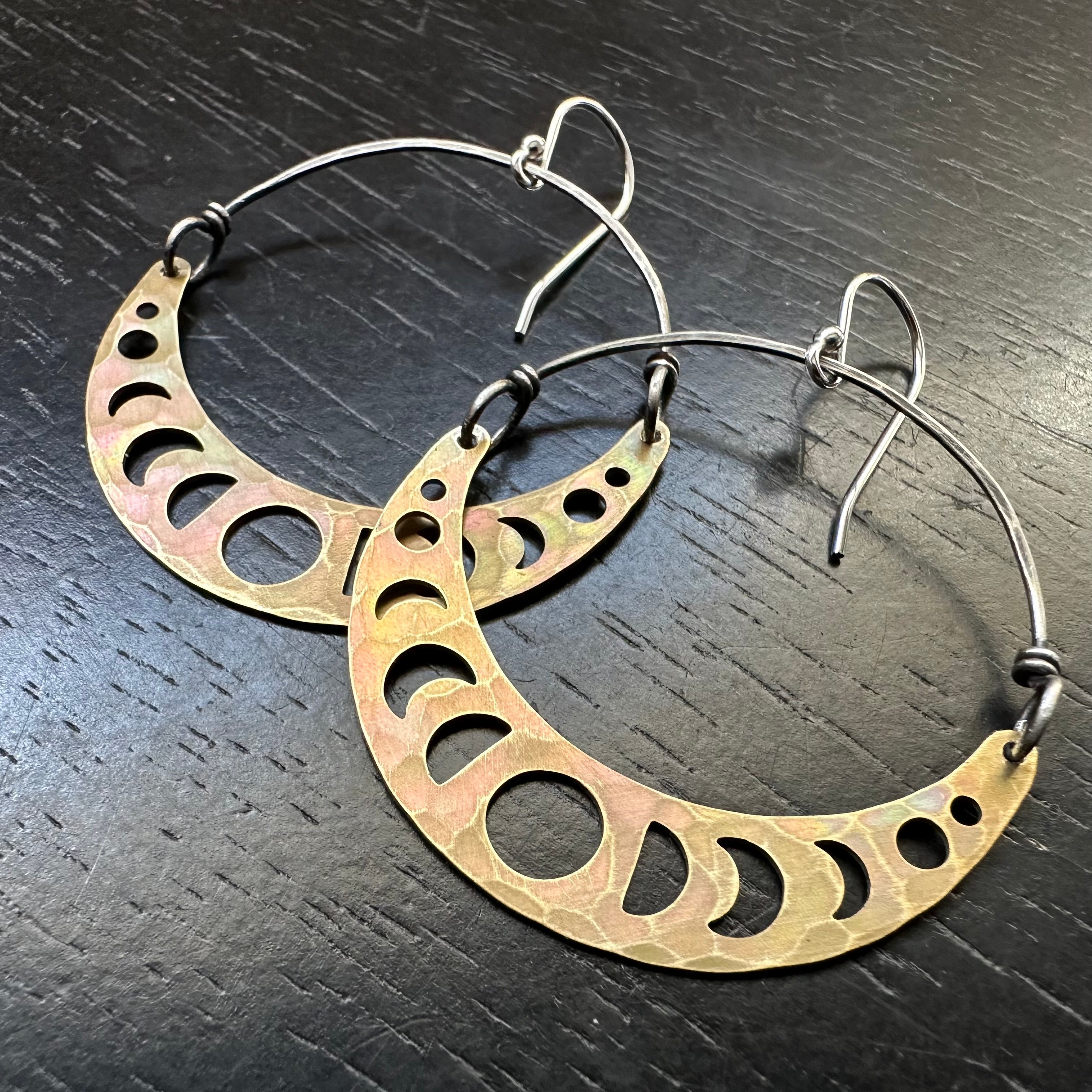 Brass Moon Phase Crescent Earrings