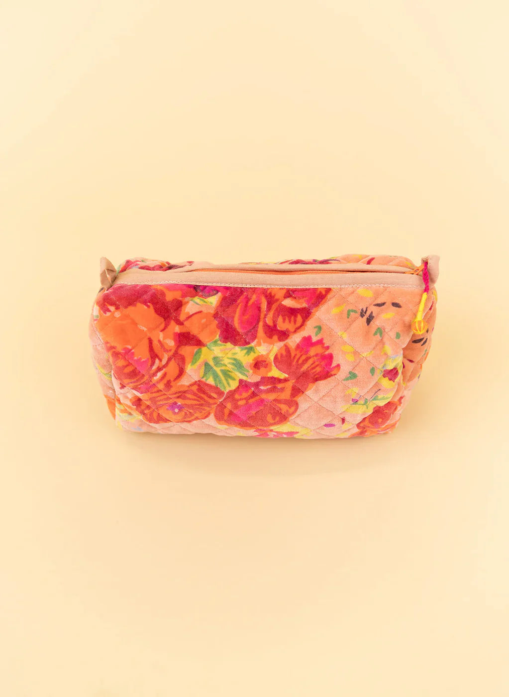 Quilted Velvet Soft Zipper Pouch with Vibrant Pattern