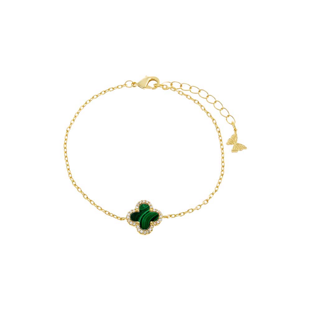 Malachite Pave Outlined Four Leaf Clover Bracelet - Adina's Jewels
