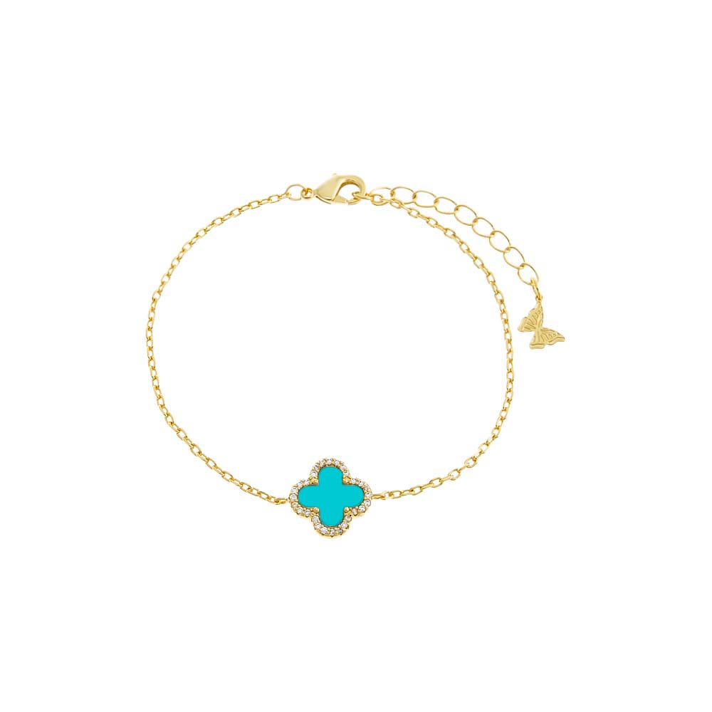 Turquoise Pave Outlined Four Leaf Clover Bracelet - Adina's Jewels