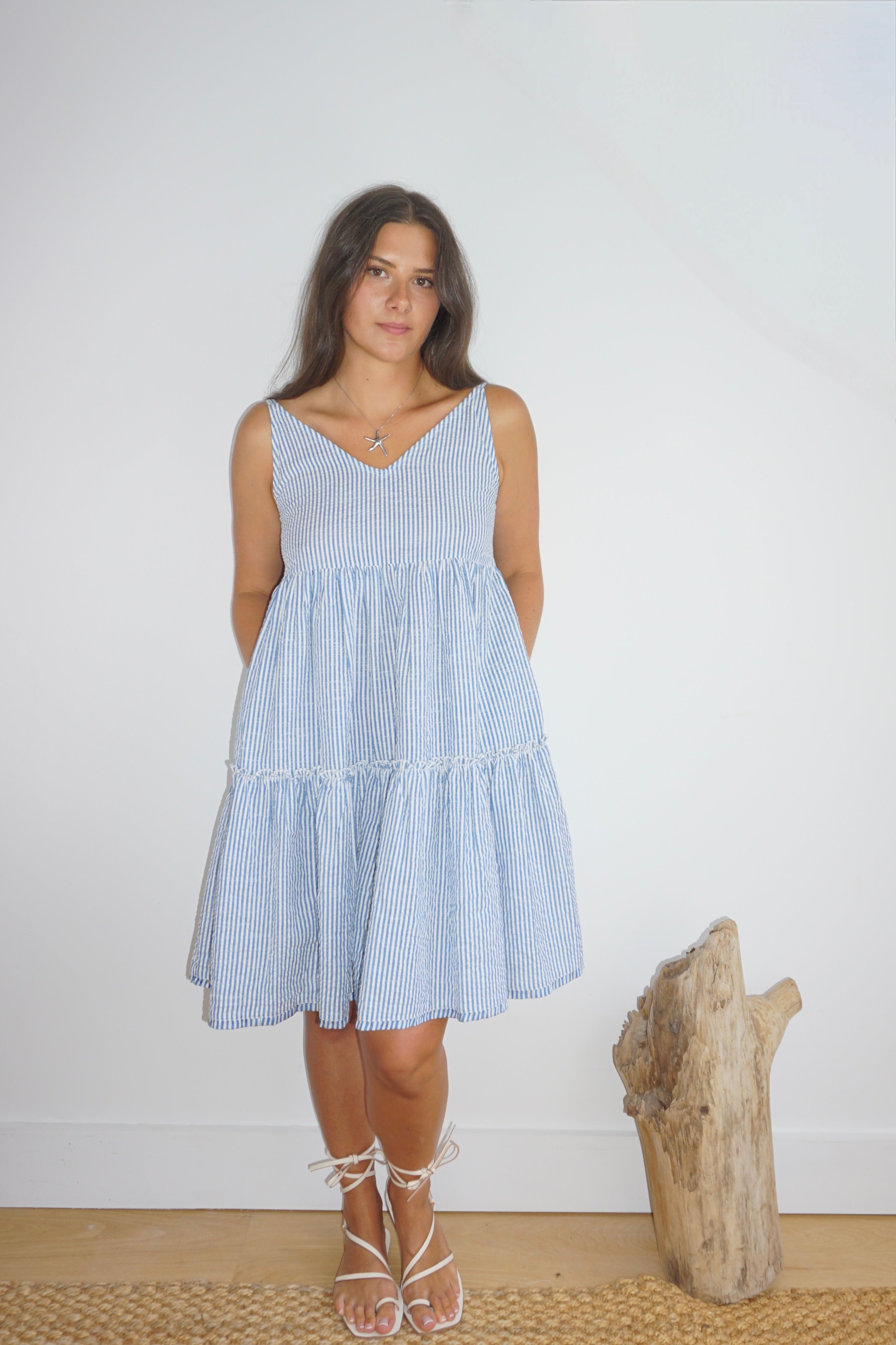 Dolly Tiered Mini Dress in Seersucker