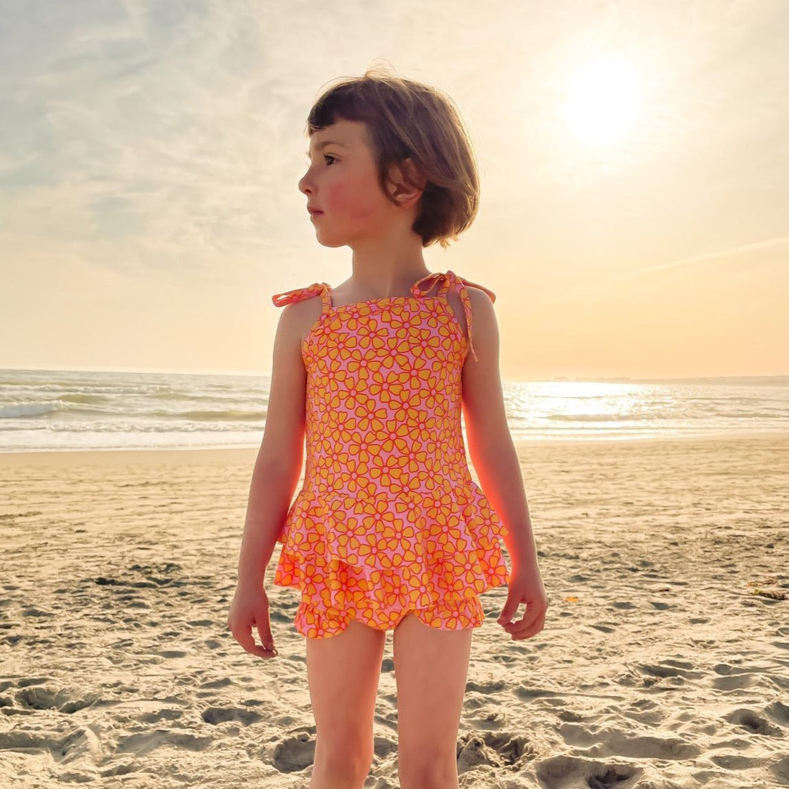 Pink and Yellow Two Piece Ruffle Swimsuit Baby Toddler Girls