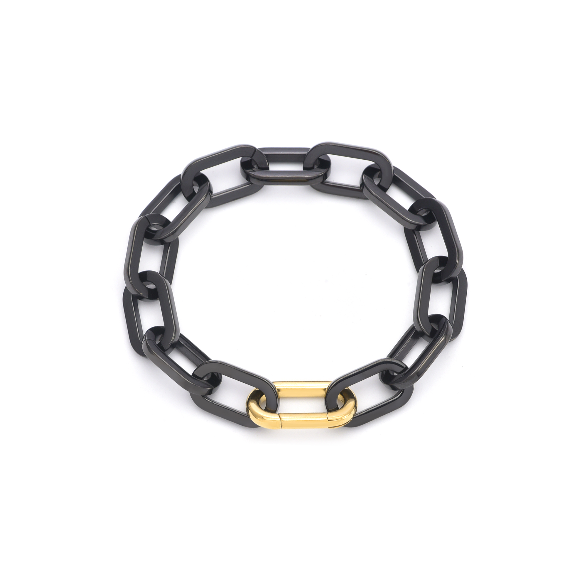 BG200BG B.Tiff Gold Clasp Black Paperclip Bracelet
