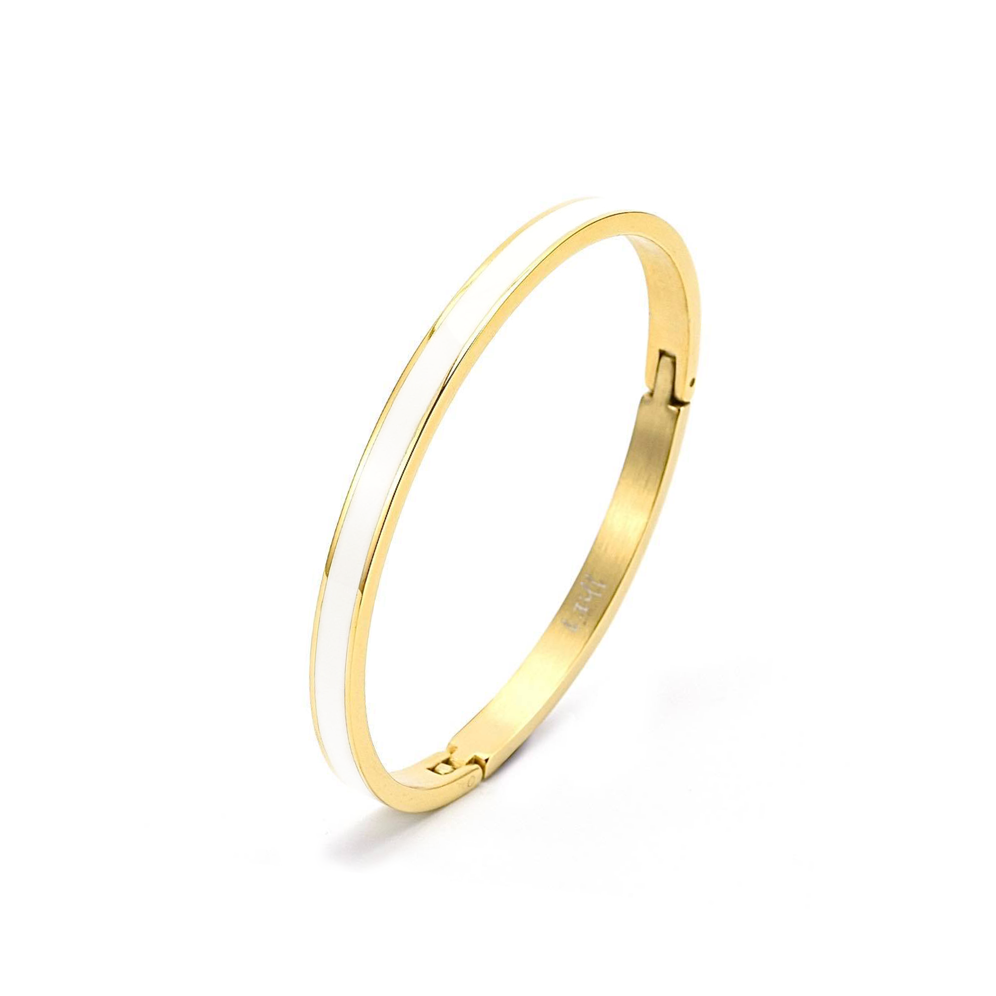 BG301GW B.Tiff "The Hamptons" White Enamel Gold Bangle Bracelet