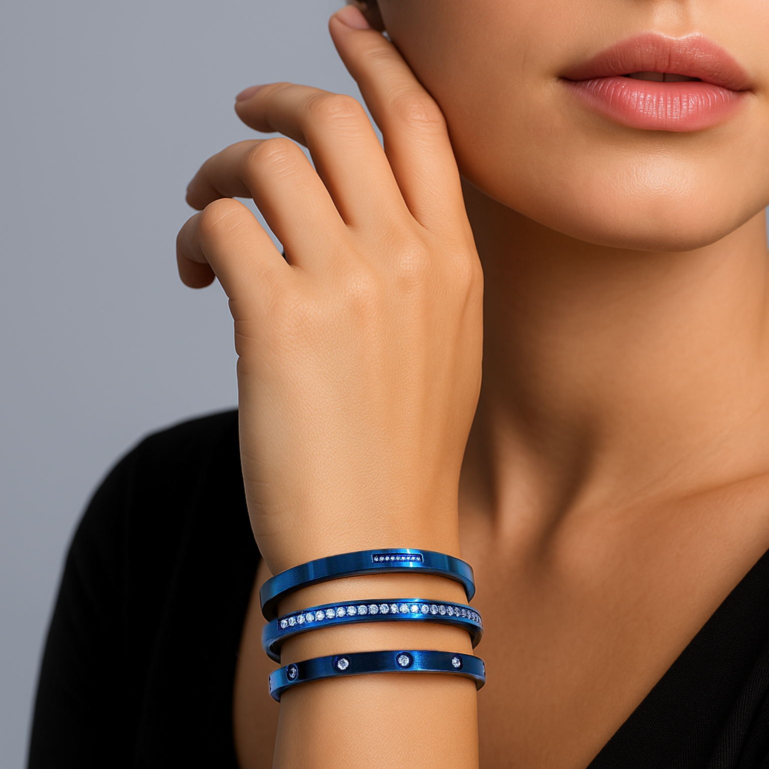 BG308BL B.Tiff 8-Stone Blue Bangle Bracelet