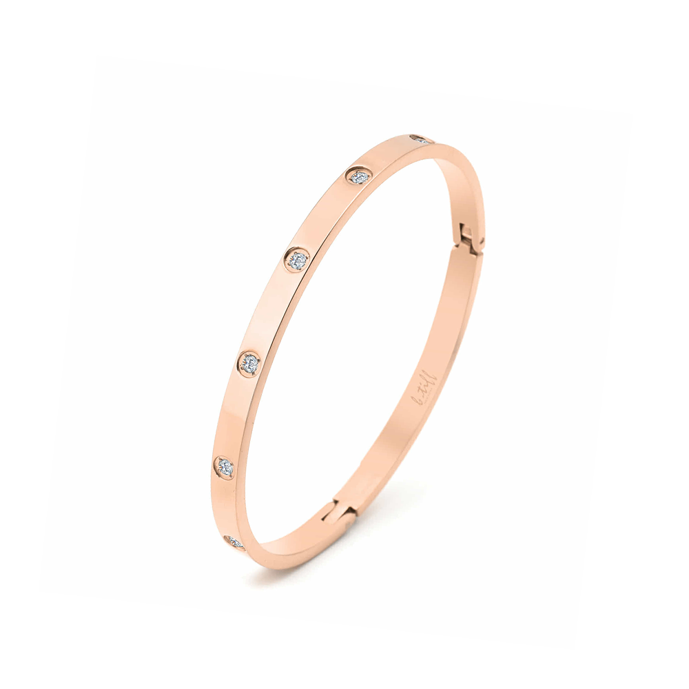 BG308RG B.Tiff 8-Stone Matte Rose Gold Plated Bangle Bracelet