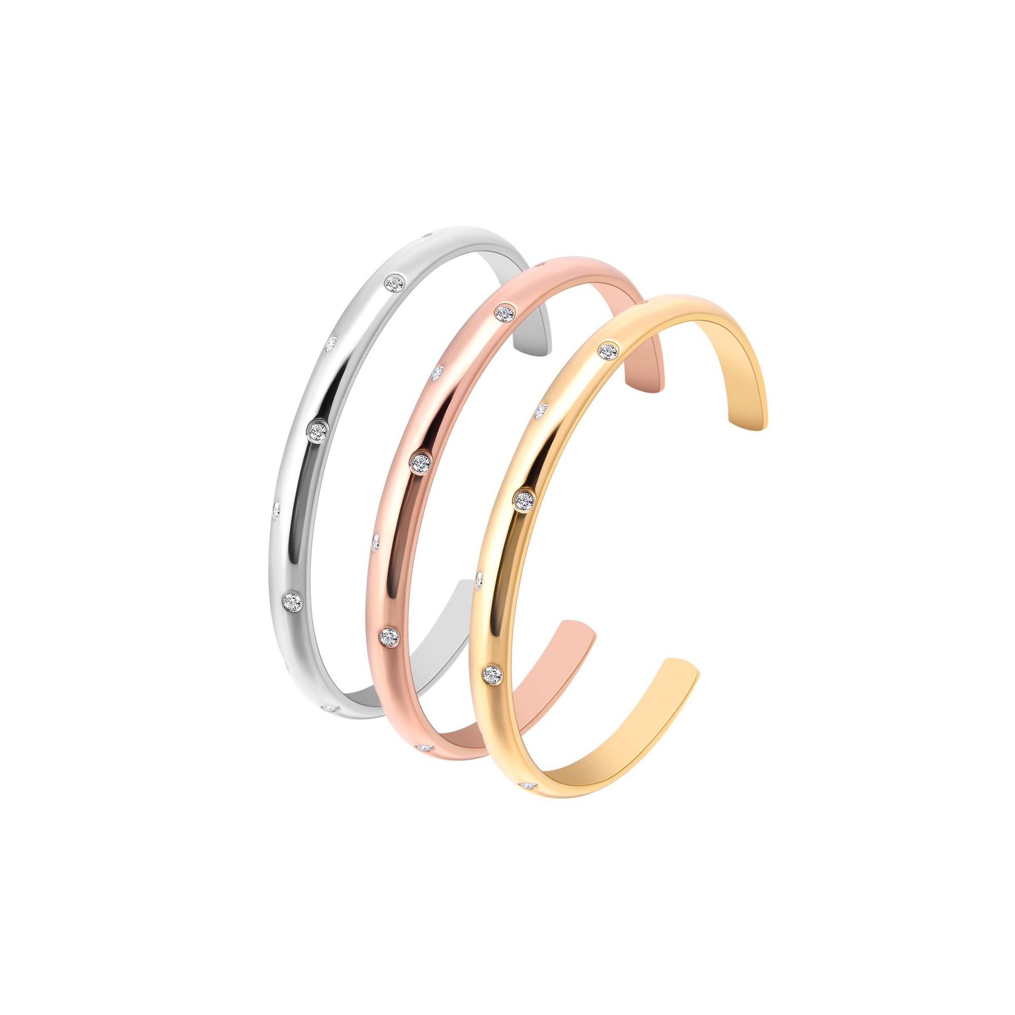 BG608RG B.Tiff High Polish Rose Gold 8-Stone Starlight Pave Adjustable Bangle Cuff