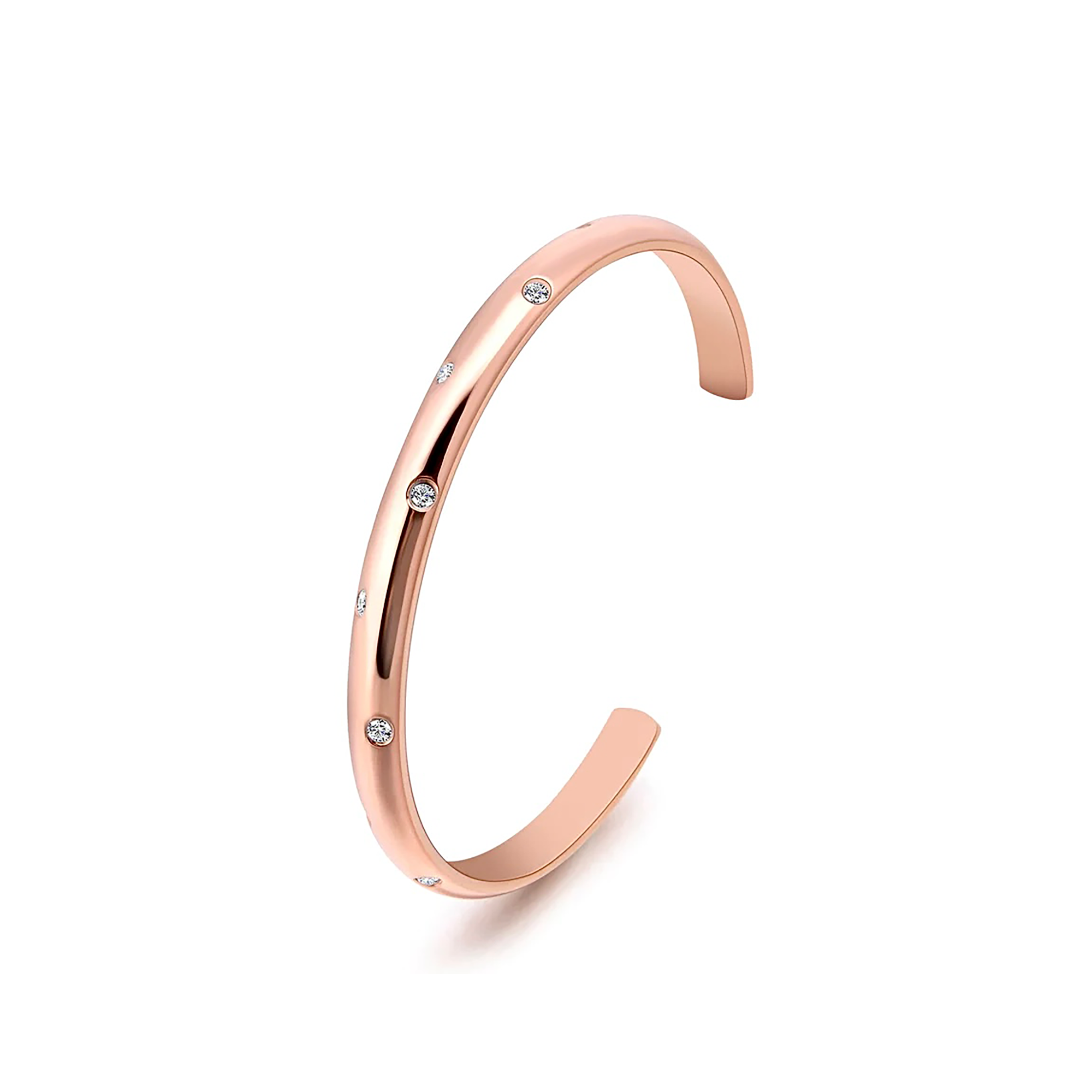 BG608RG B.Tiff High Polish Rose Gold 8-Stone Starlight Pave Adjustable Bangle Cuff