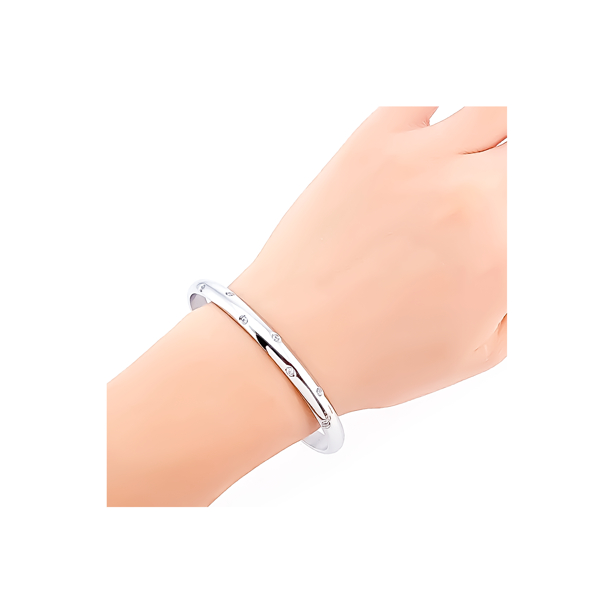 BG608W B.Tiff High Polish 8-Stone Starlight Pave Adjustable Bangle Cuff